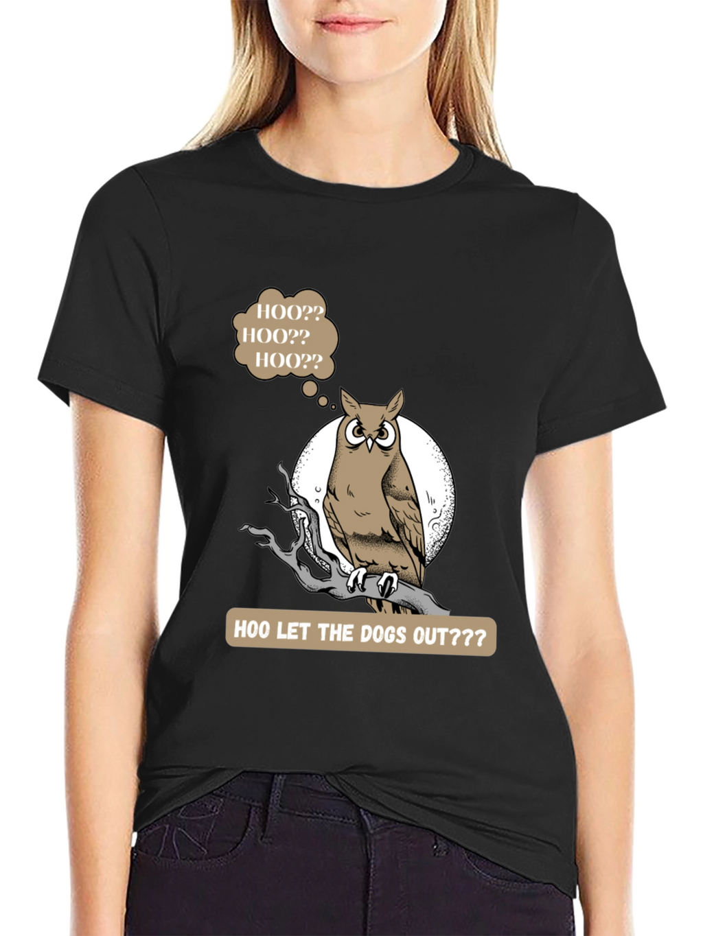 Humorous Owl T-Shirt: Hoo Let the Dogs Out?