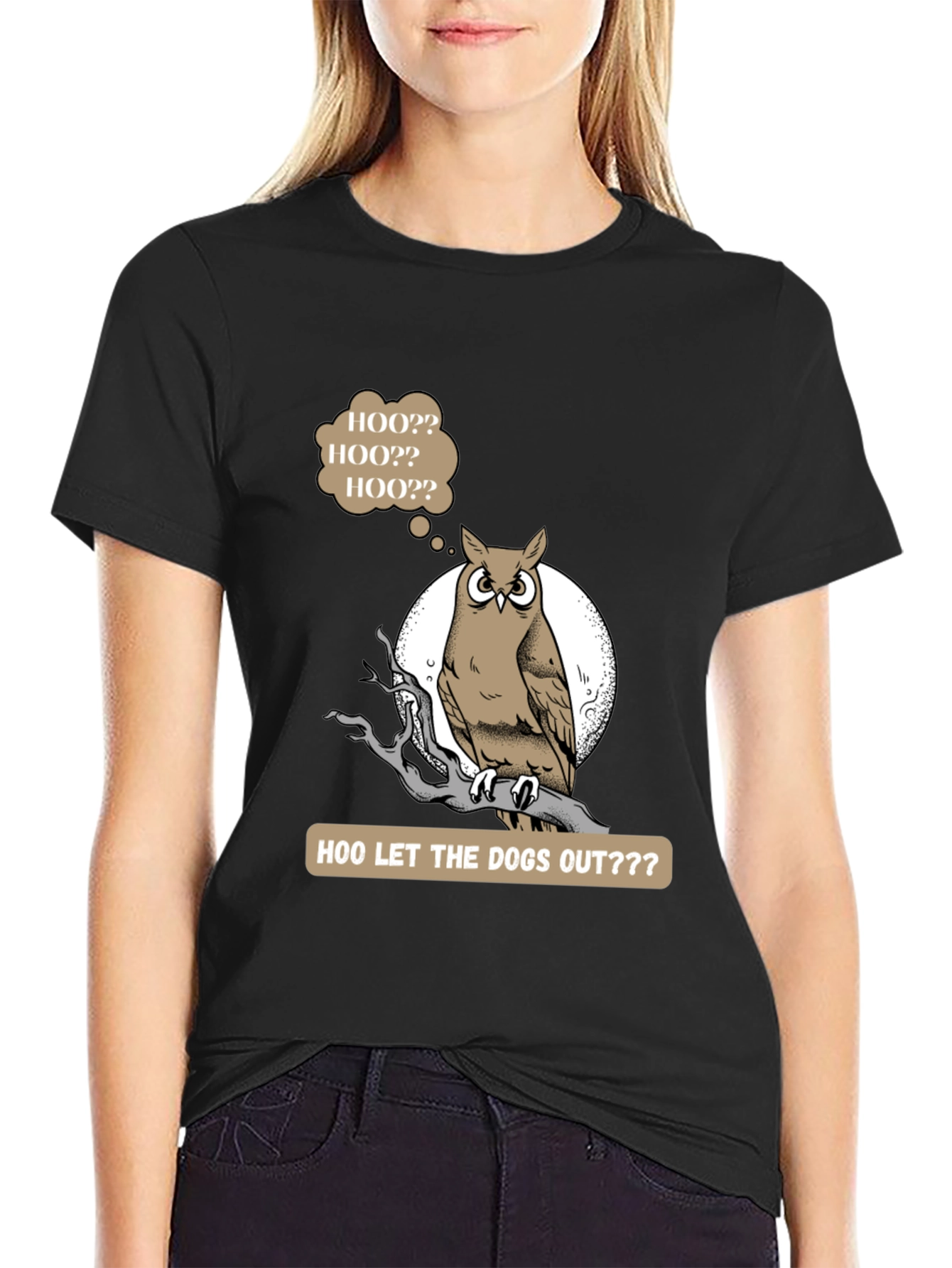 Humorous Owl T-Shirt: Hoo Let the Dogs Out?