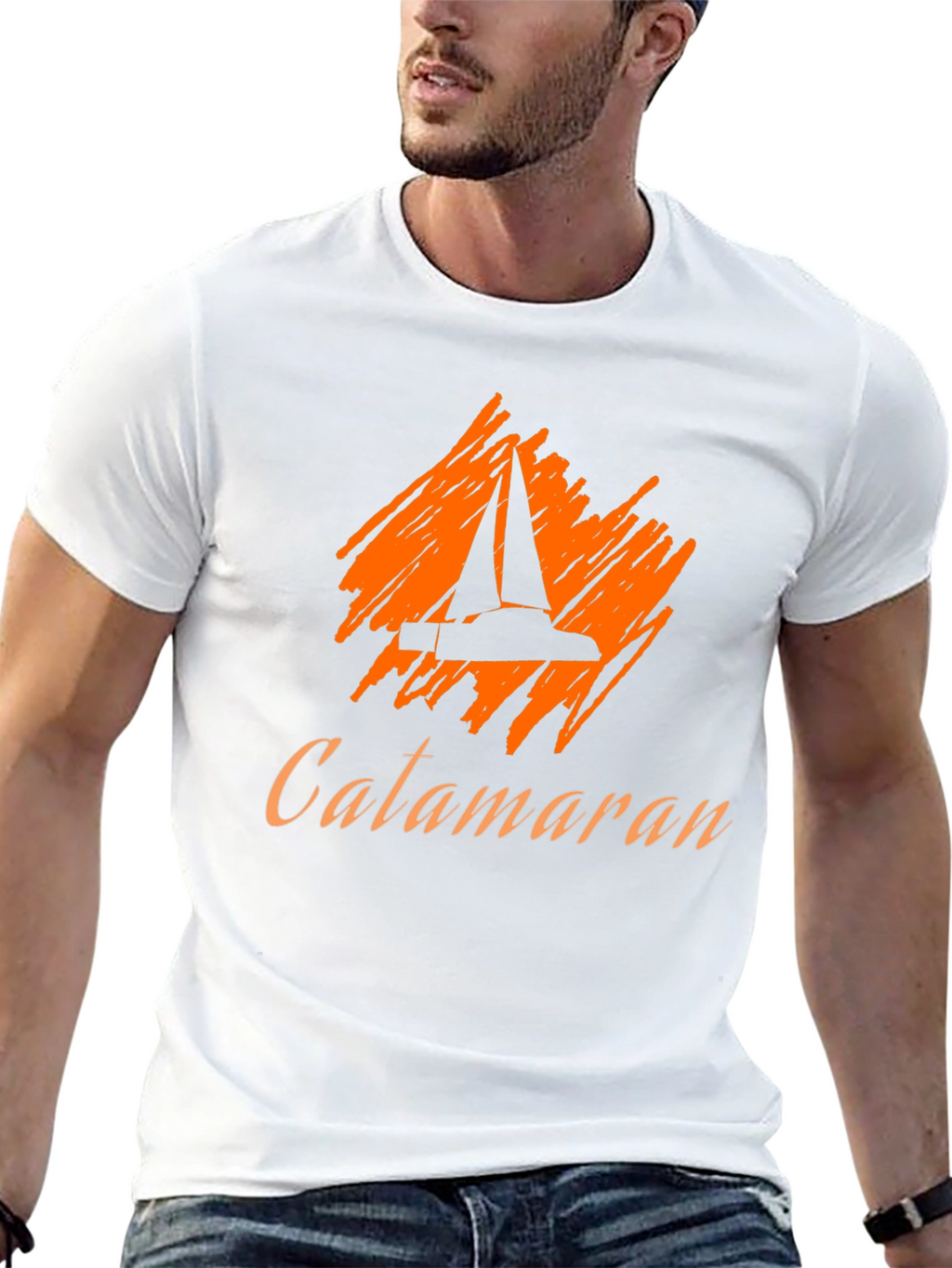 Catamaran Sailboat Graphic Tee - Black Cotton T-Shirt