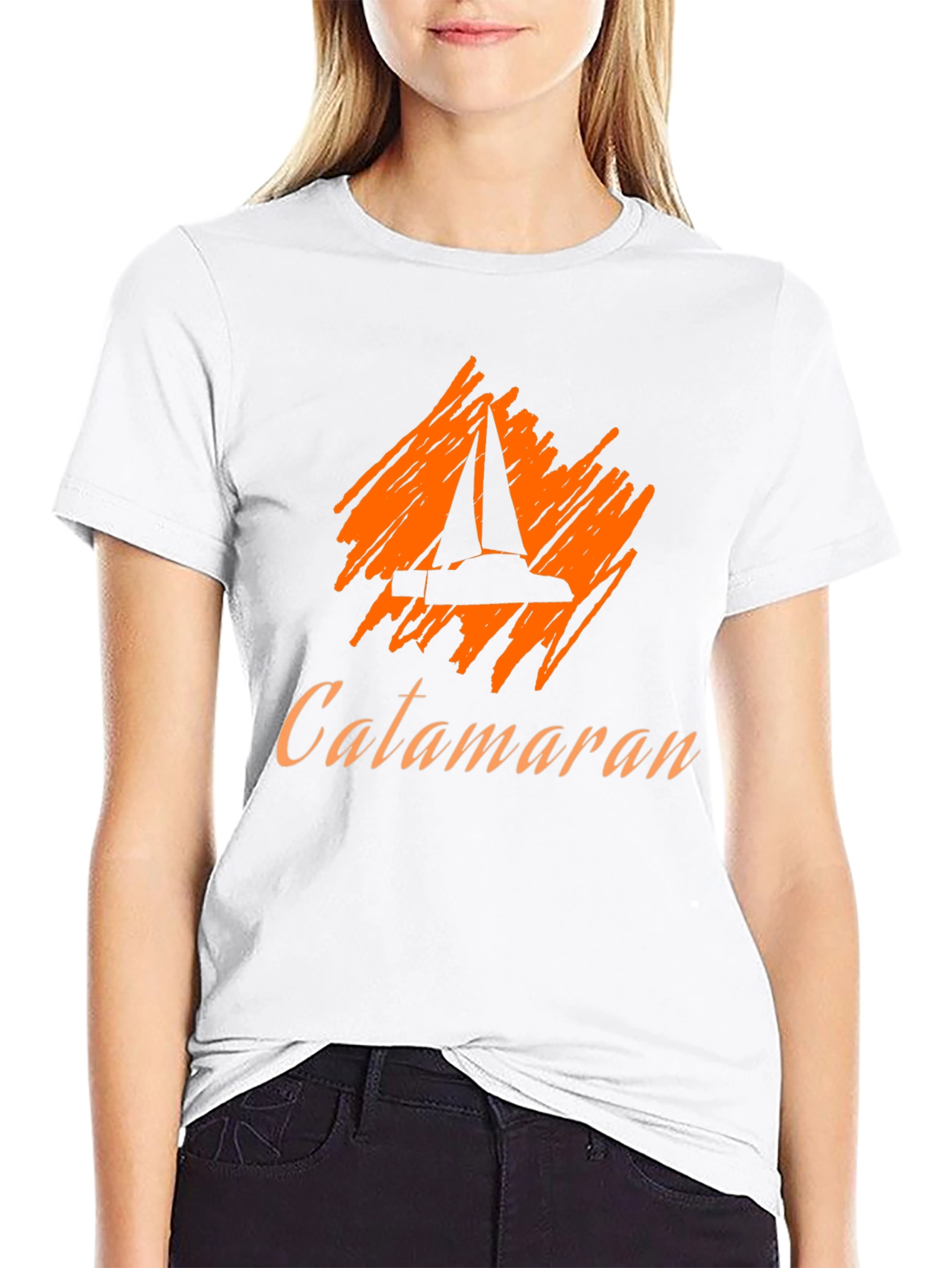 Catamaran Sailboat Graphic Tee - Black Cotton T-Shirt