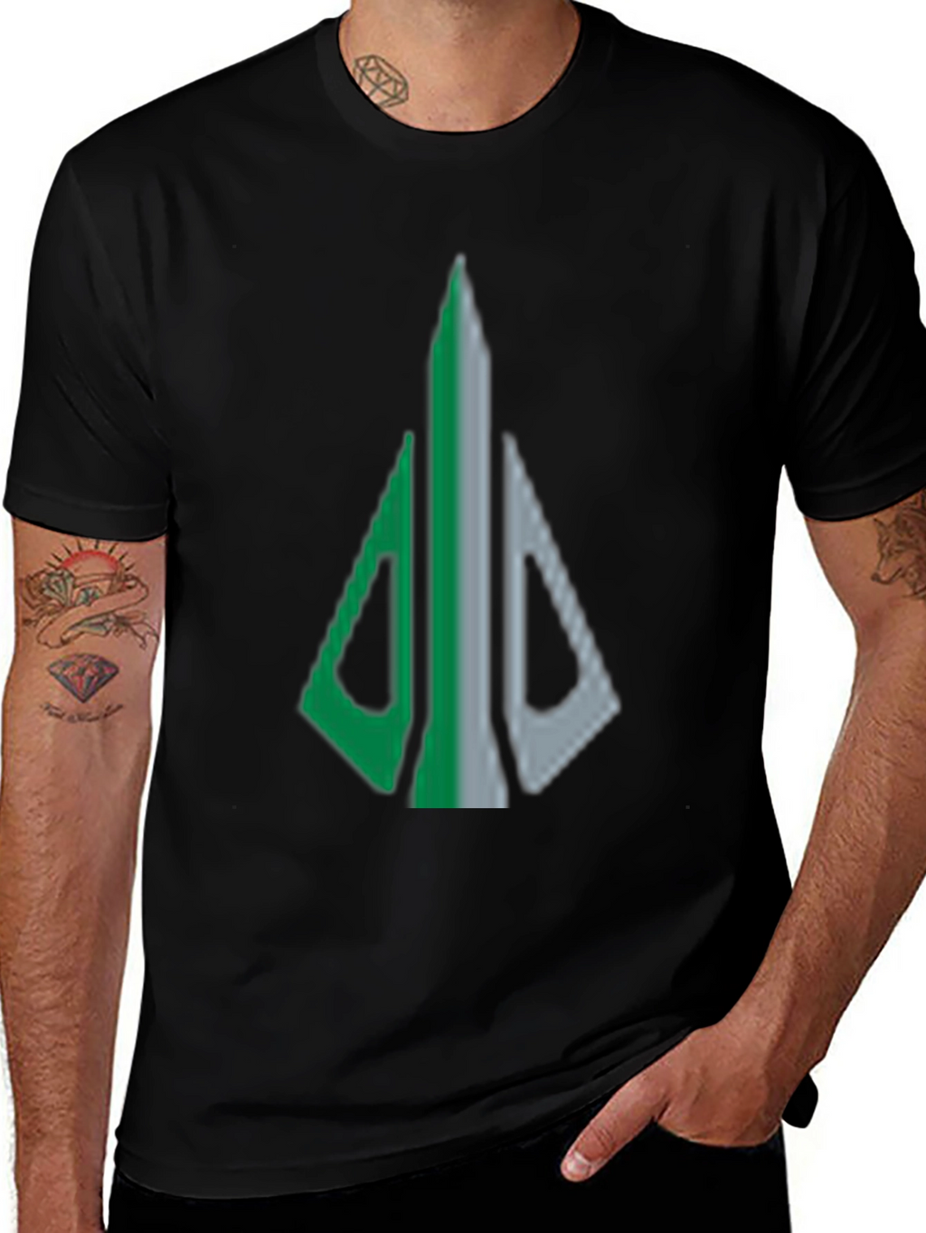 Geometric Arrow Graphic Tee - Black