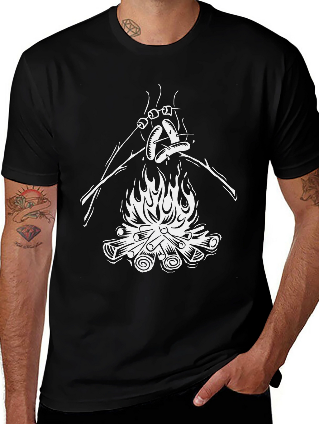 Campfire Roasting T-Shirt - Black Cotton Tee