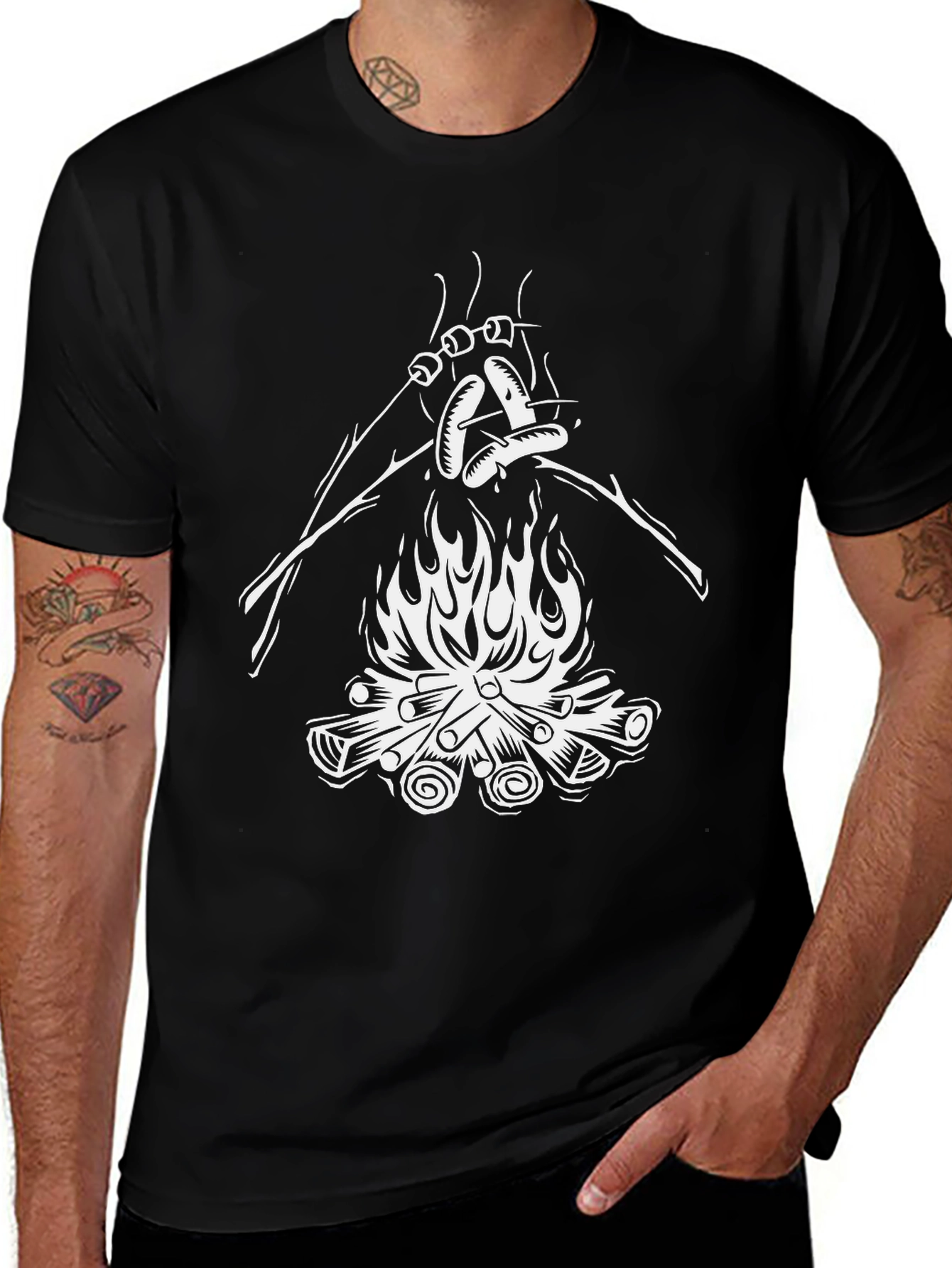Campfire Roasting T-Shirt - Black Cotton Tee