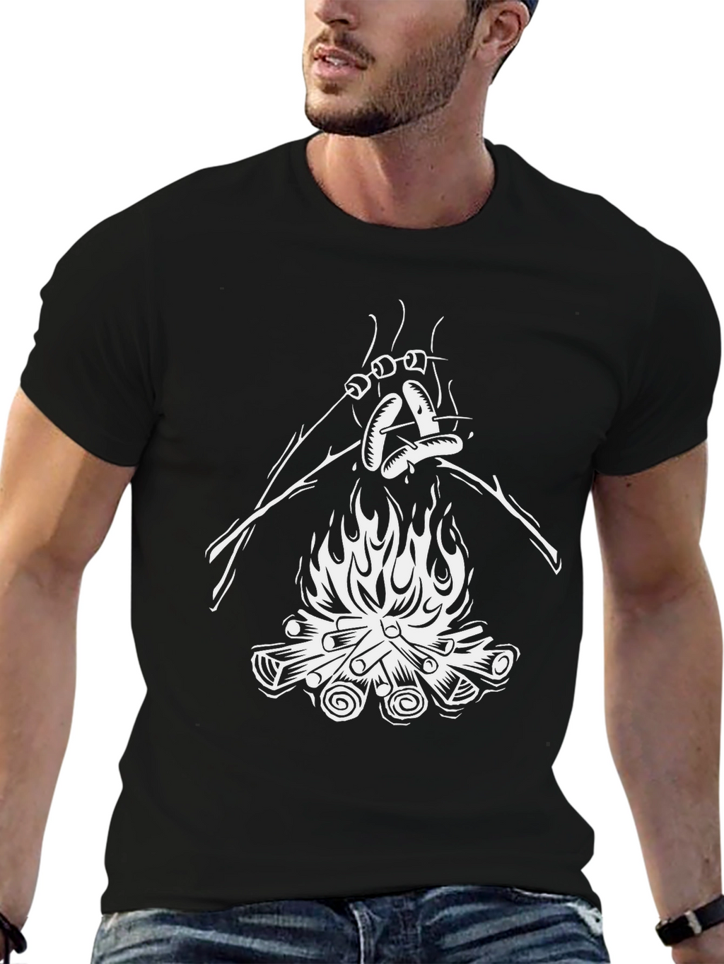 Campfire Roasting T-Shirt - Black Cotton Tee