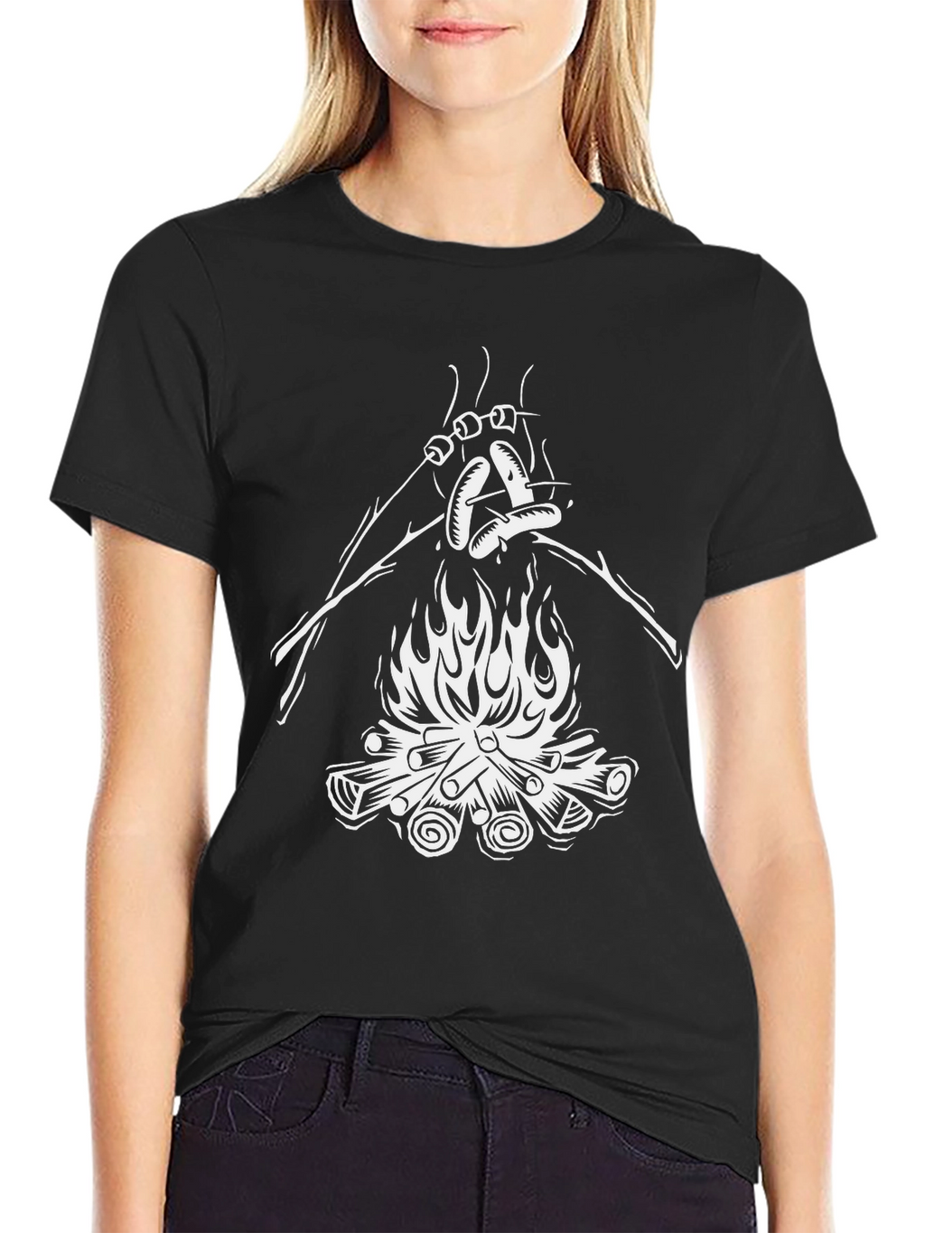 Campfire Roasting T-Shirt - Black Cotton Tee