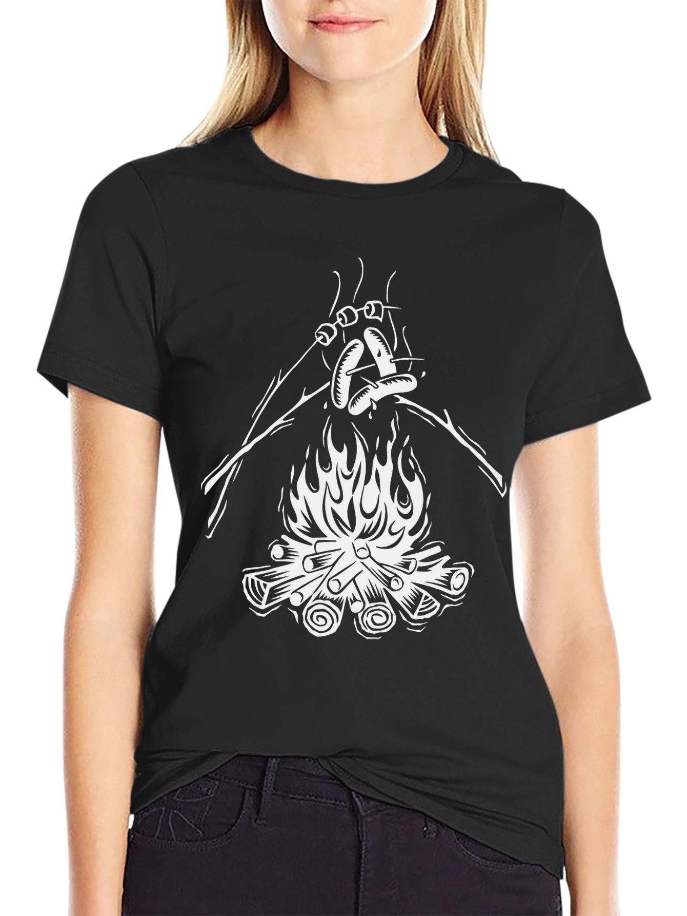Campfire Roasting T-Shirt - Black Cotton Tee