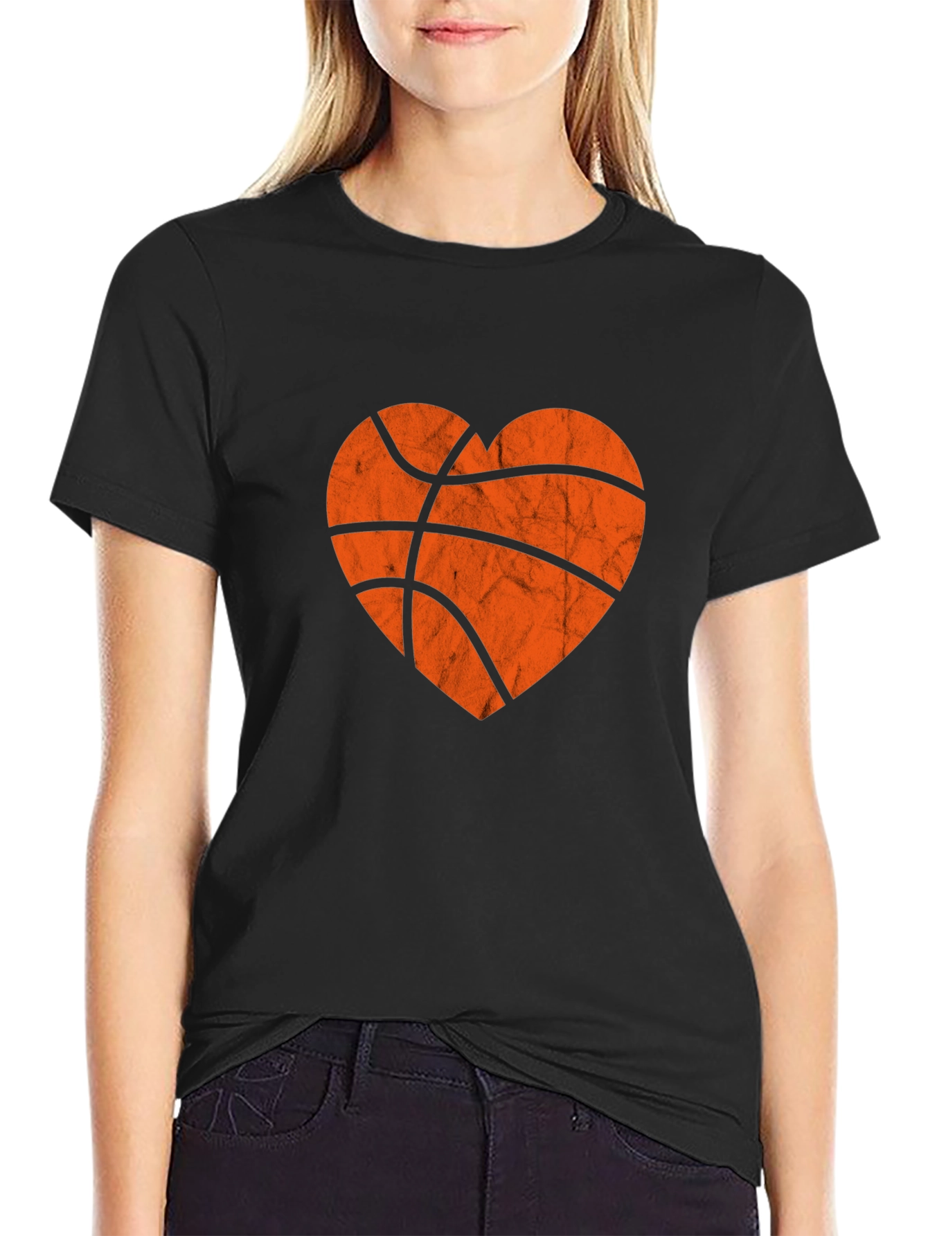 Basketball Heart Graphic Tee - Black