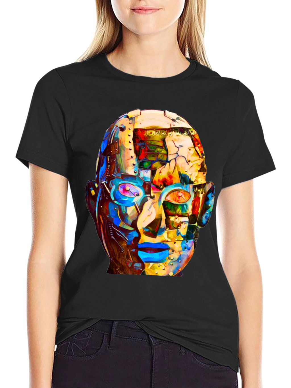 Abstract Robot Head Graphic T-Shirt