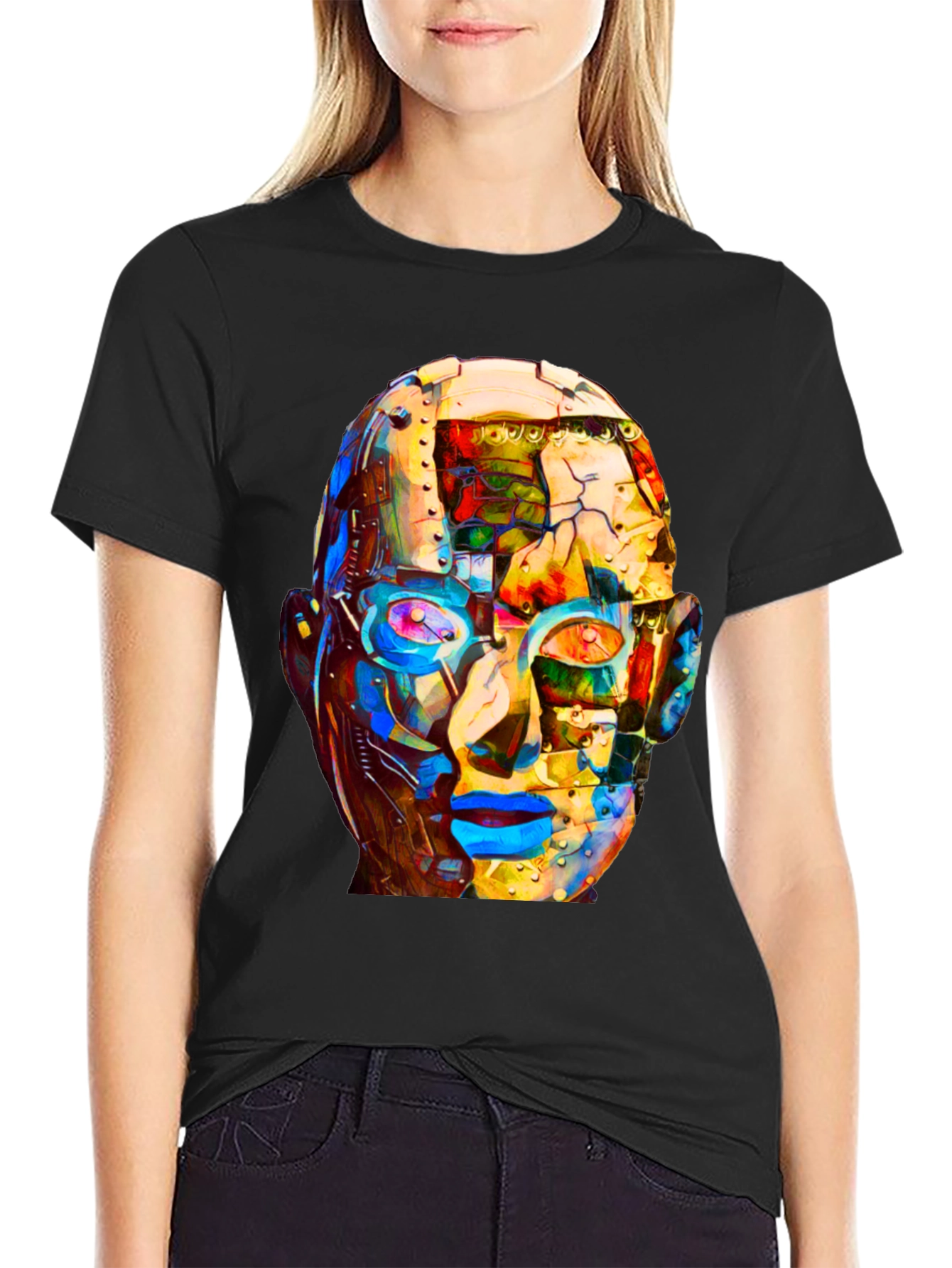 Abstract Robot Head Graphic T-Shirt