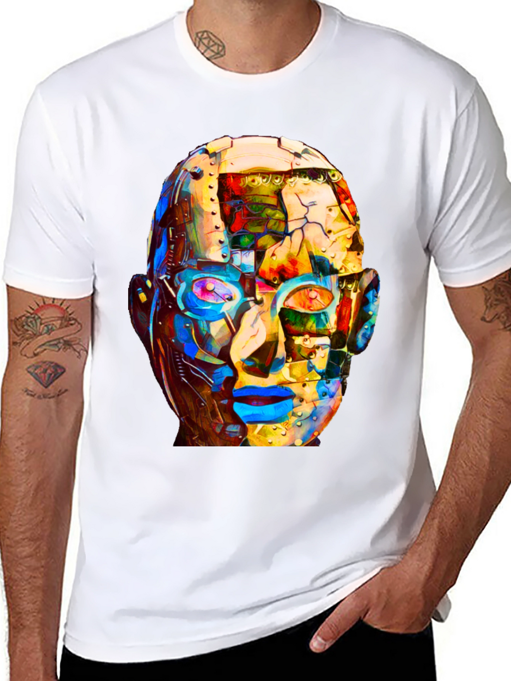 Abstract Robot Head Graphic T-Shirt