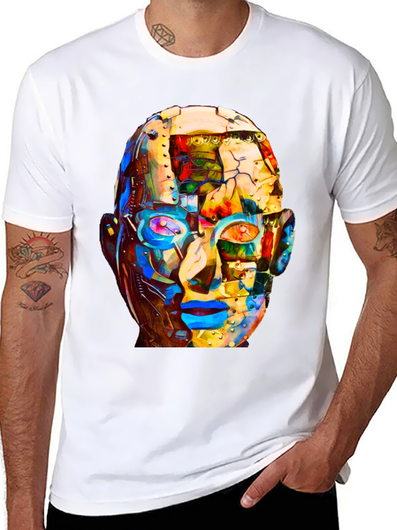 Abstract Robot Head Graphic T-Shirt