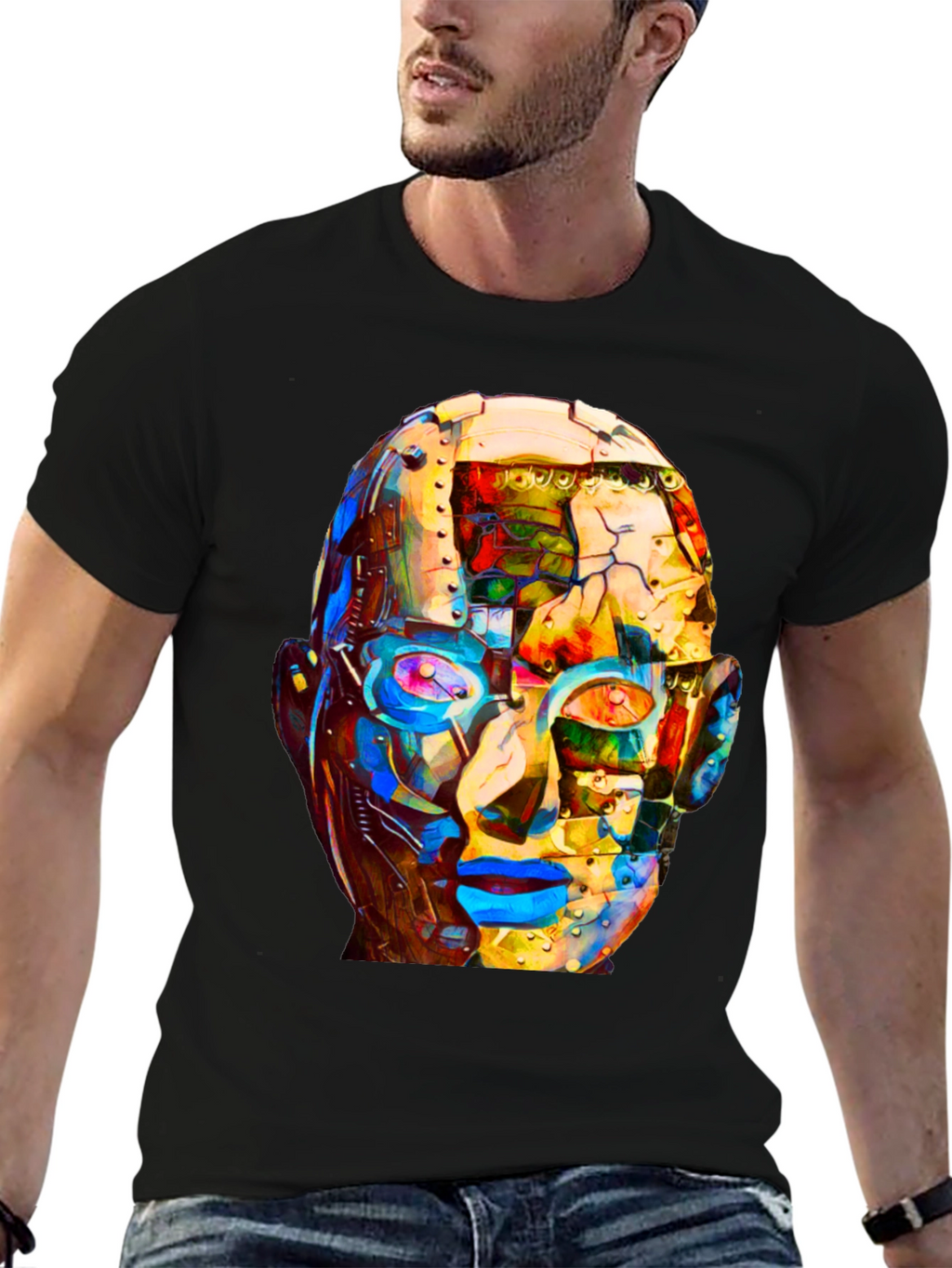 Abstract Robot Head Graphic T-Shirt