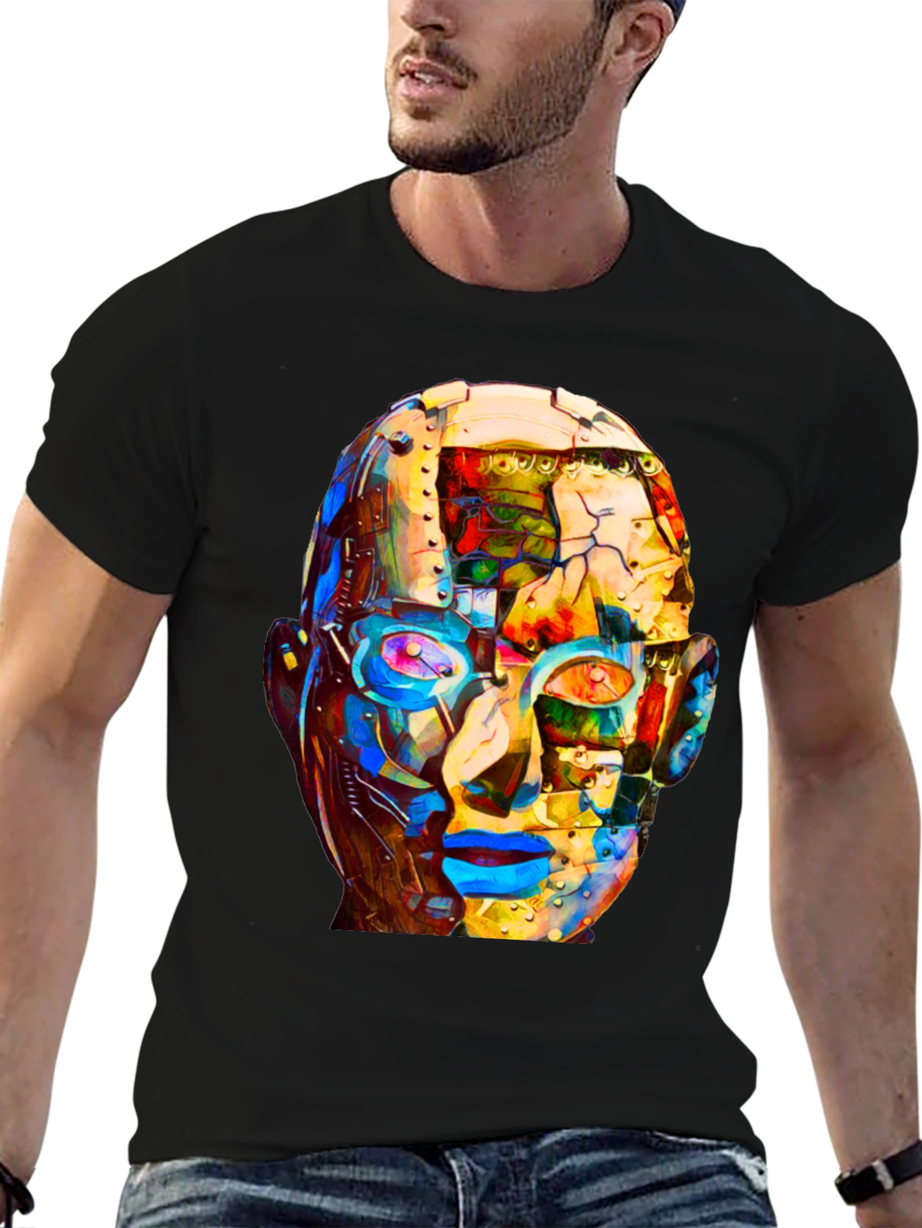 Abstract Robot Head Graphic T-Shirt