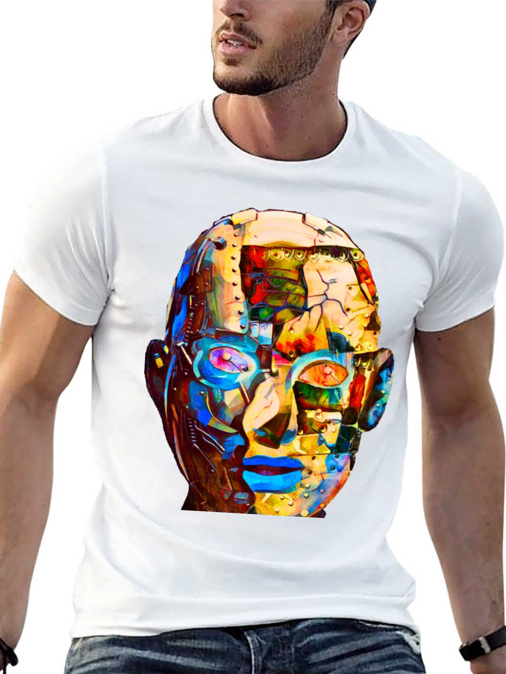 Abstract Robot Head Graphic T-Shirt