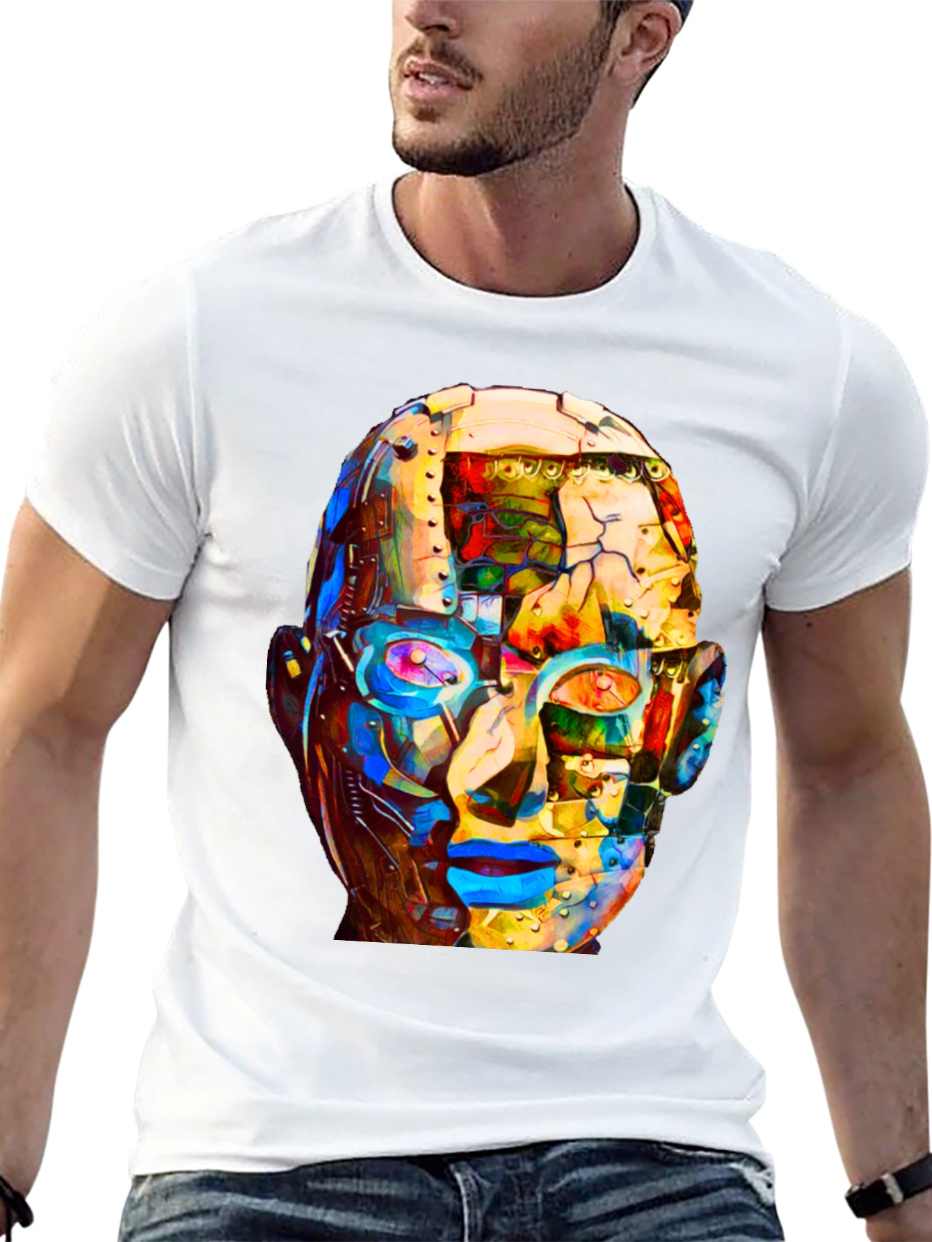 Abstract Robot Head Graphic T-Shirt