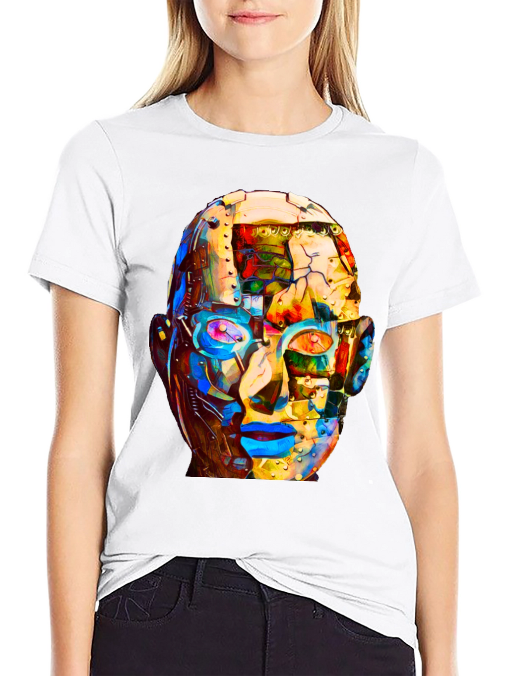 Abstract Robot Head Graphic T-Shirt