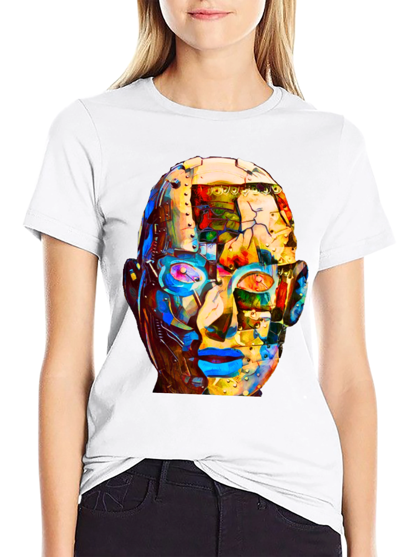 Abstract Robot Head Graphic T-Shirt