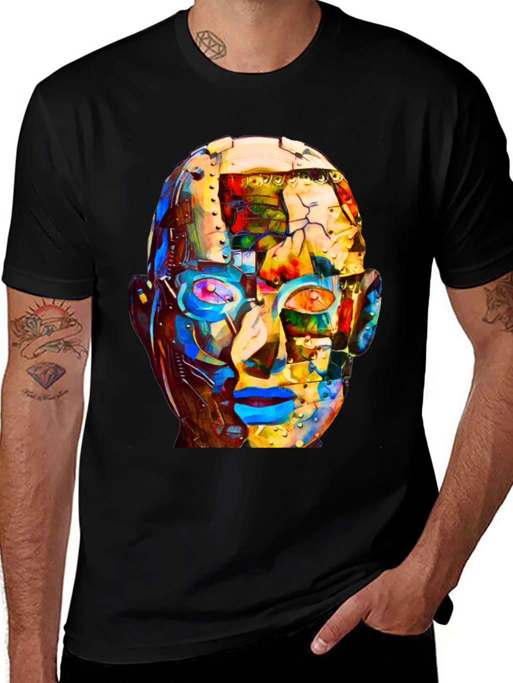 Abstract Robot Head Graphic T-Shirt