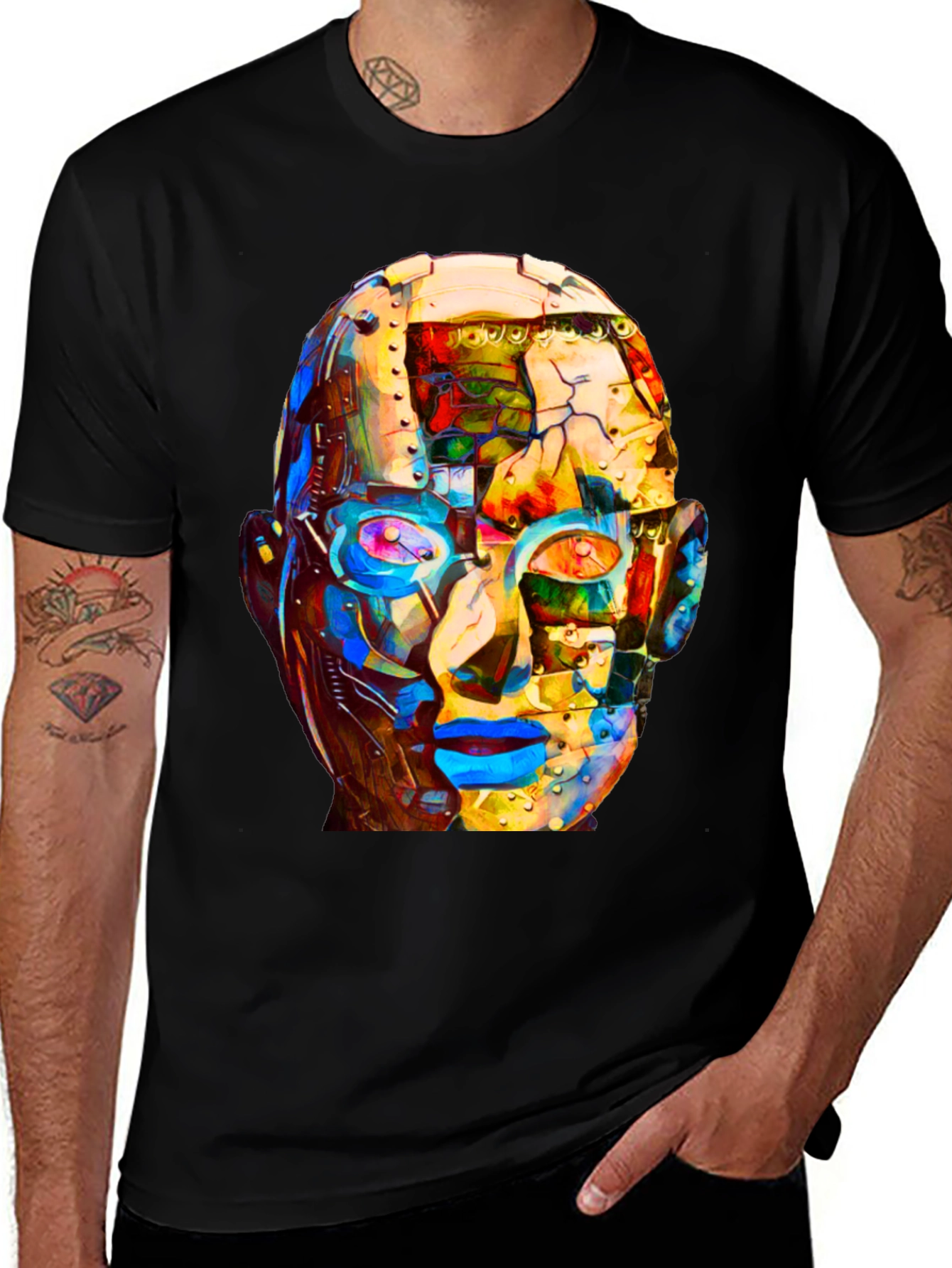 Abstract Robot Head Graphic T-Shirt