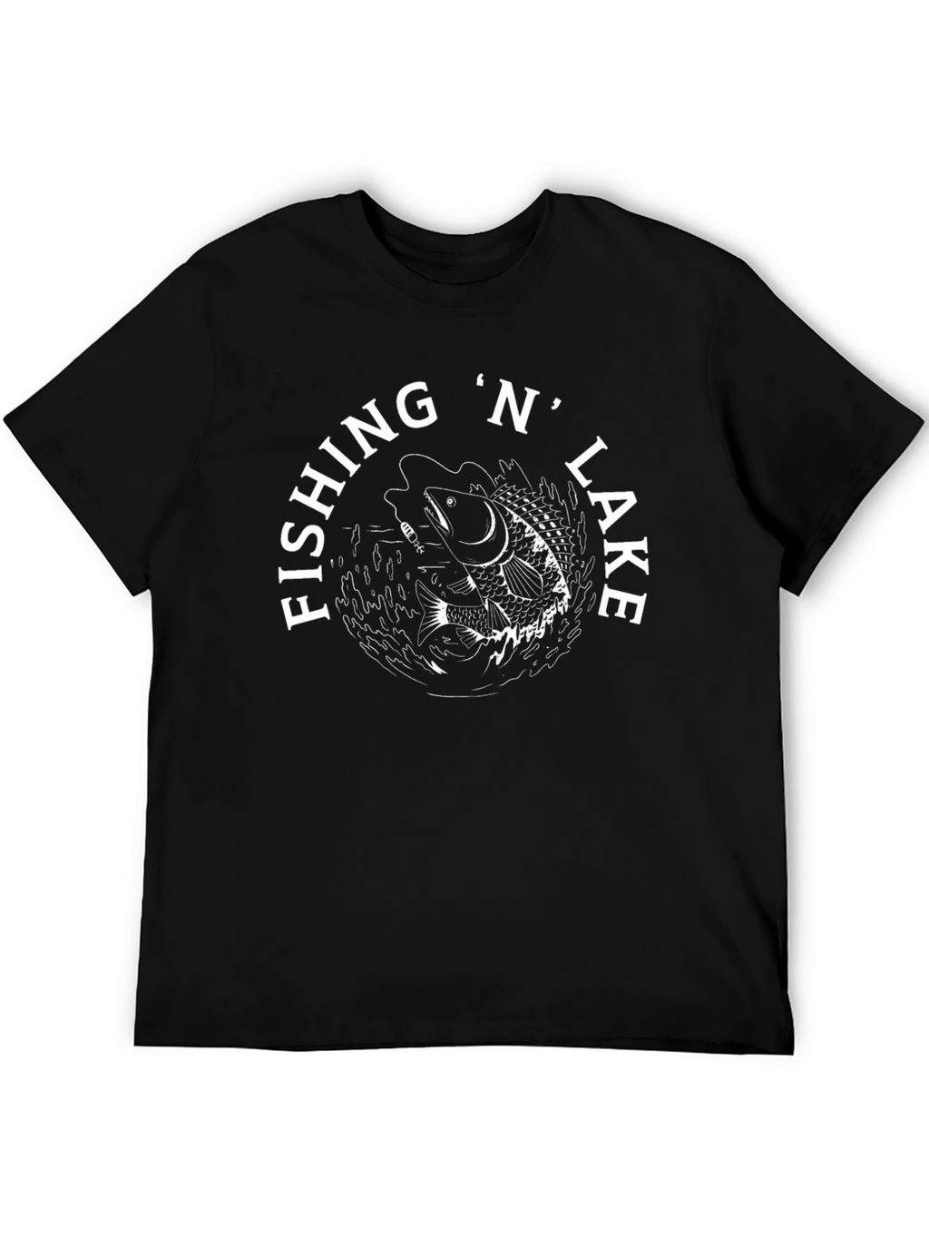 Fishing N Lake Black Graphic T-Shirt