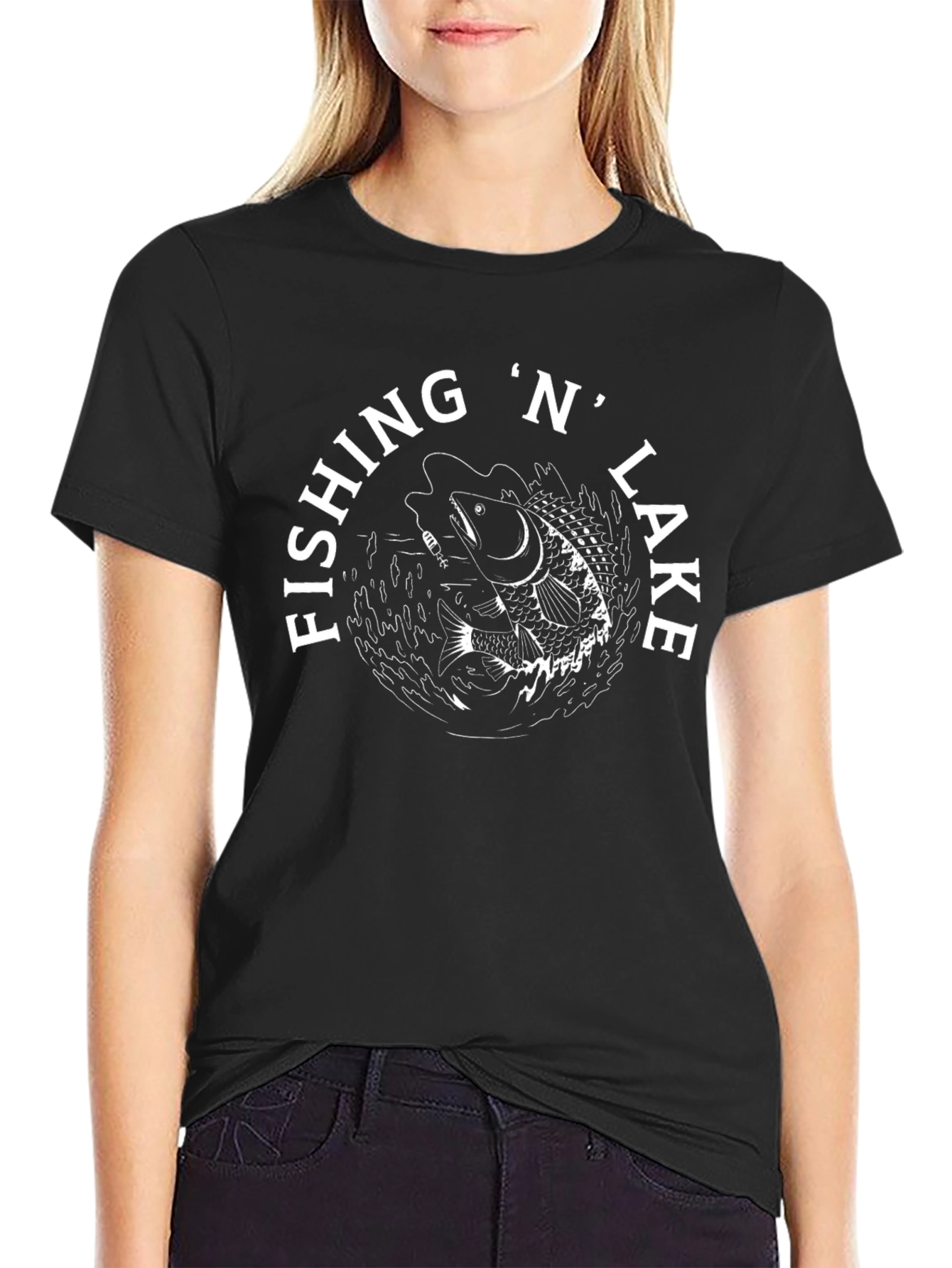 Fishing N Lake Black Graphic T-Shirt