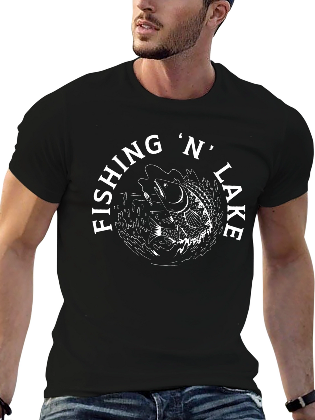Fishing N Lake Black Graphic T-Shirt