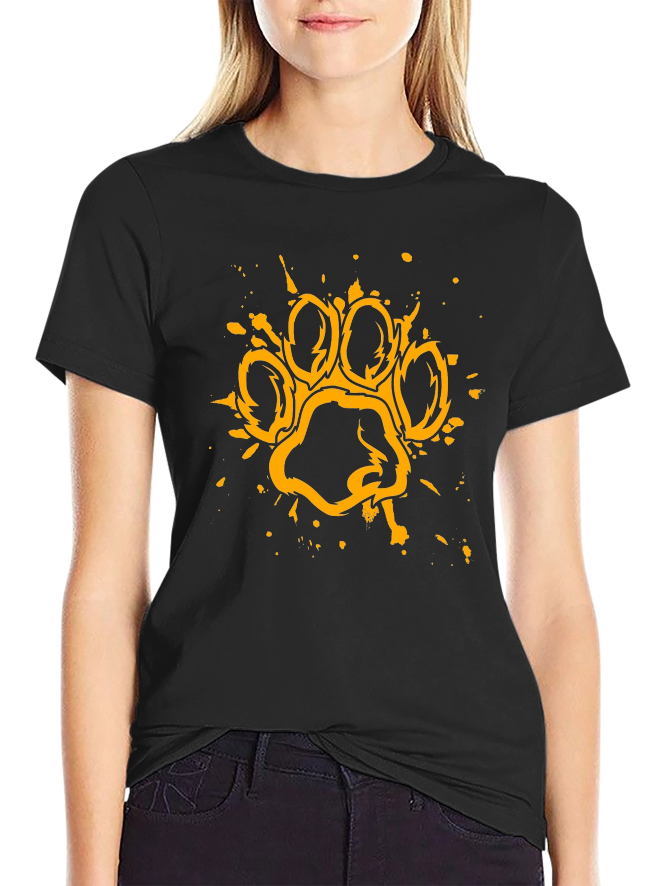 Grunge Paw Print Graphic T-Shirt - Black