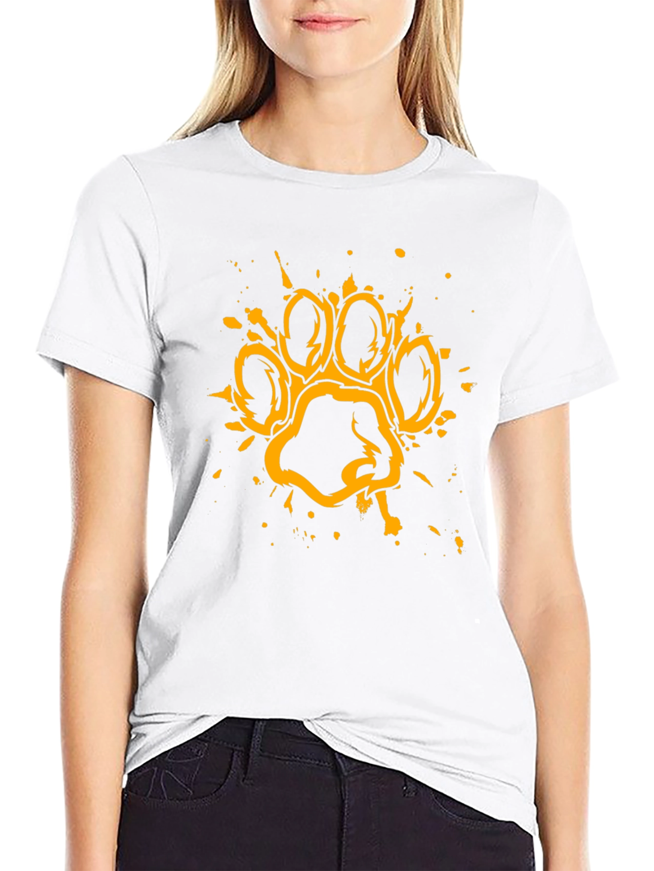 Grunge Paw Print Graphic T-Shirt - Black