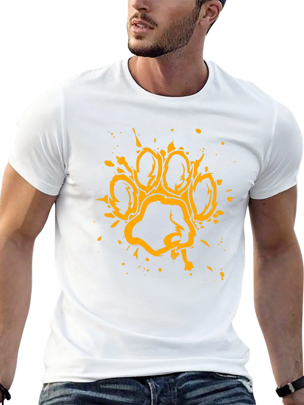 Grunge Paw Print Graphic T-Shirt - Black