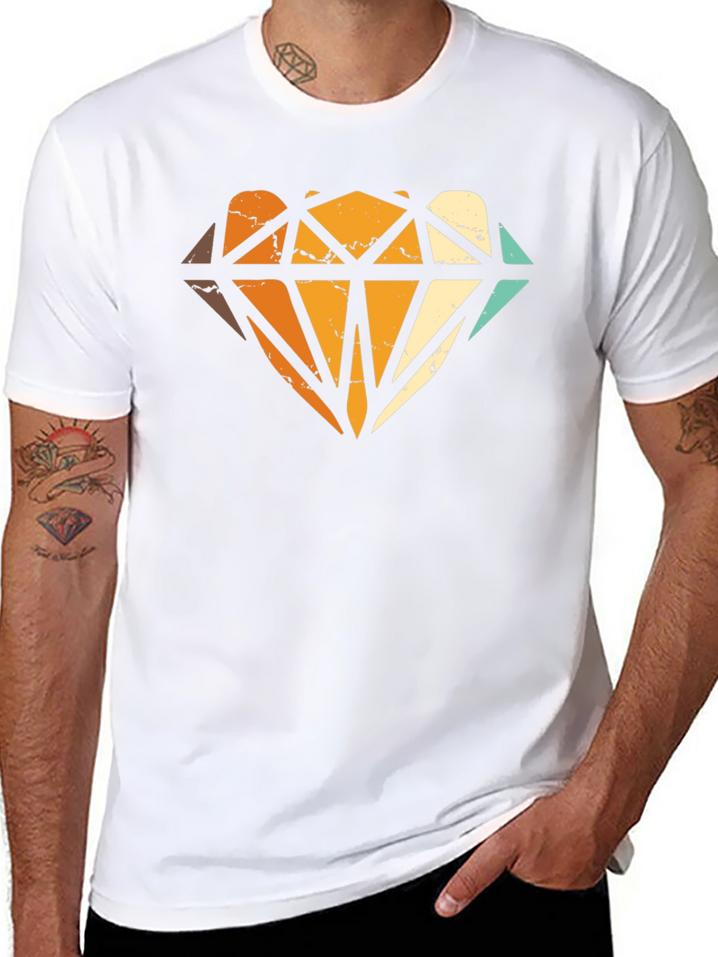 Retro Diamond Graphic Print Black T-Shirt