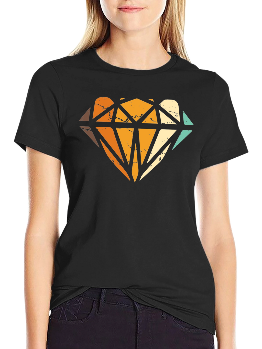 Retro Diamond Graphic Print Black T-Shirt