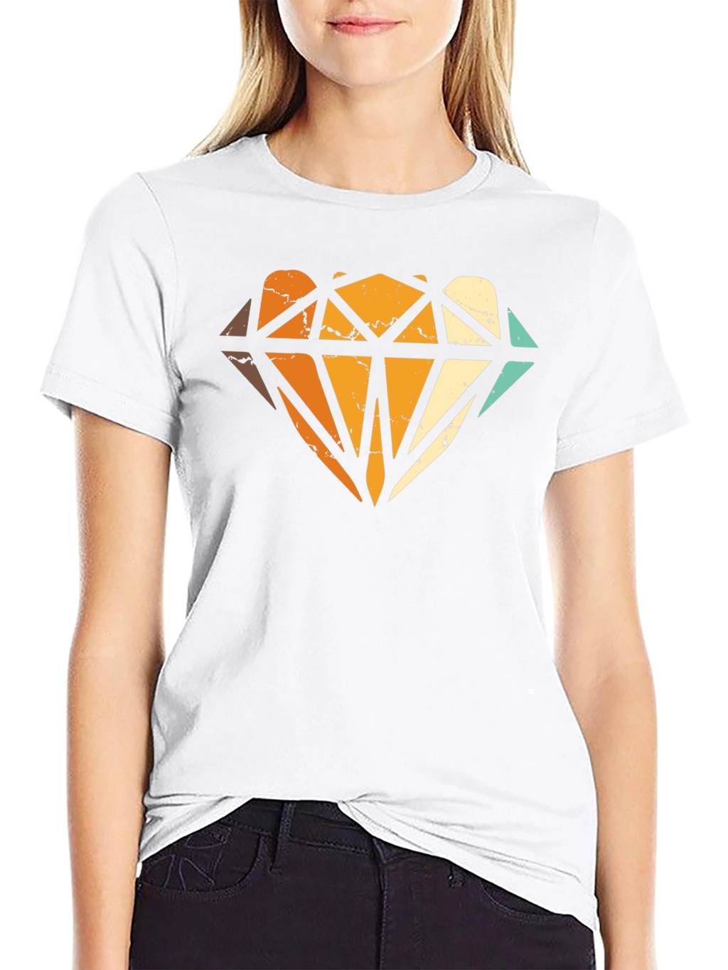 Retro Diamond Graphic Print Black T-Shirt