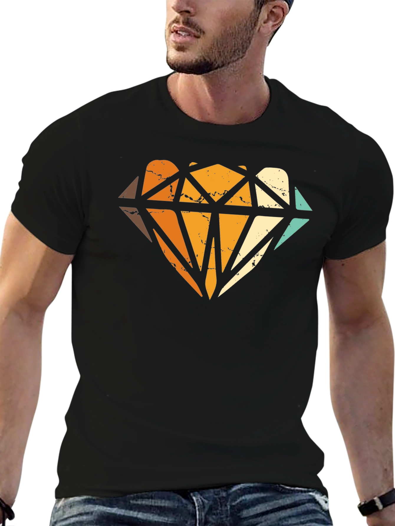 Retro Diamond Graphic Print Black T-Shirt