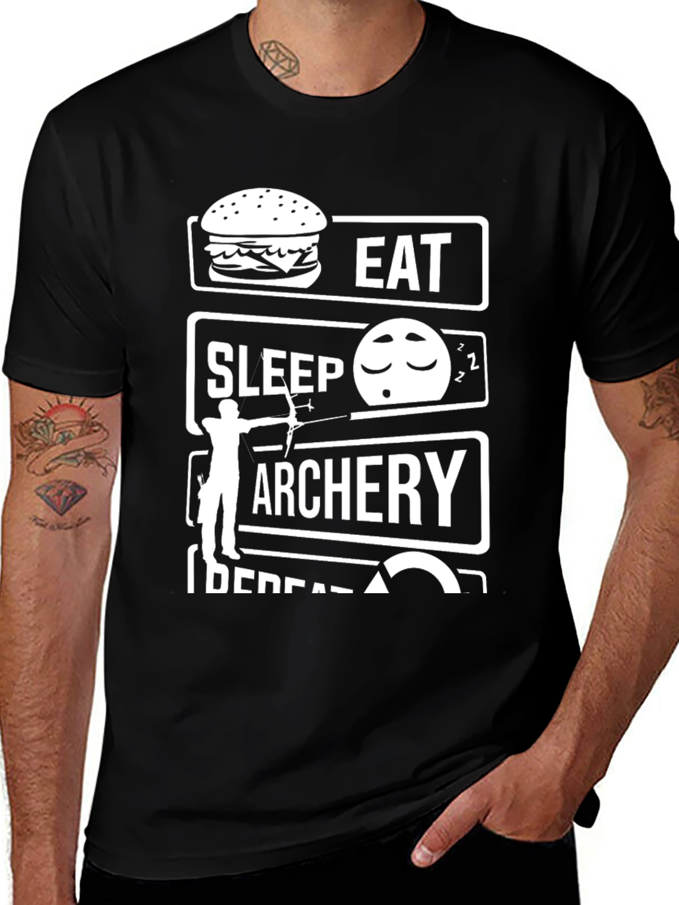 Eat Sleep Archery Repeat Black Graphic Tee