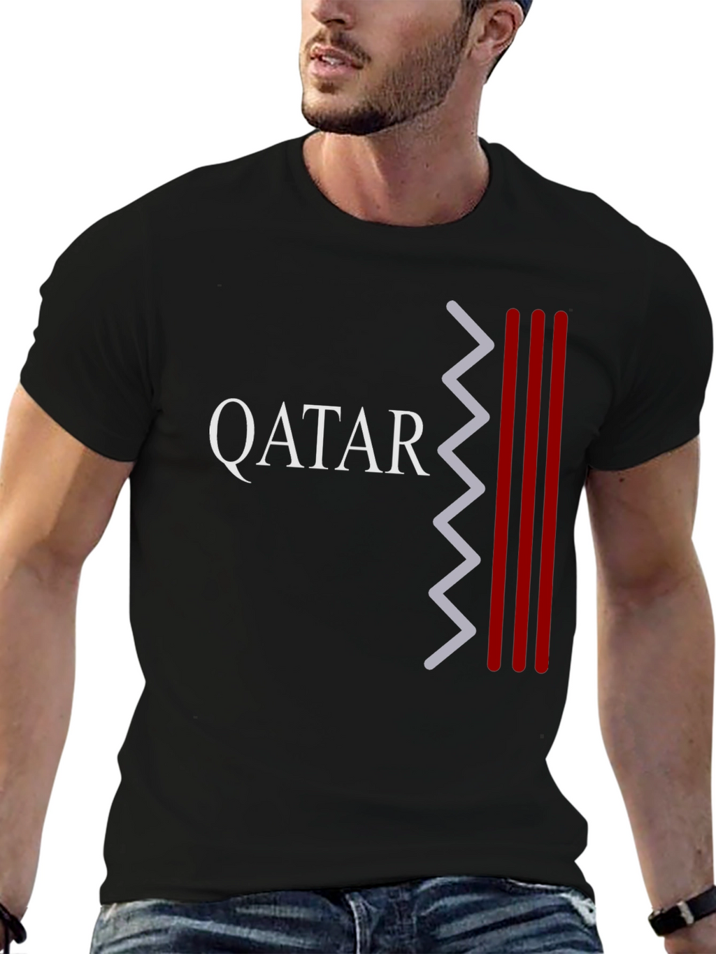 Qatar Pride Graphic Tee - Black Crew Neck T-Shirt