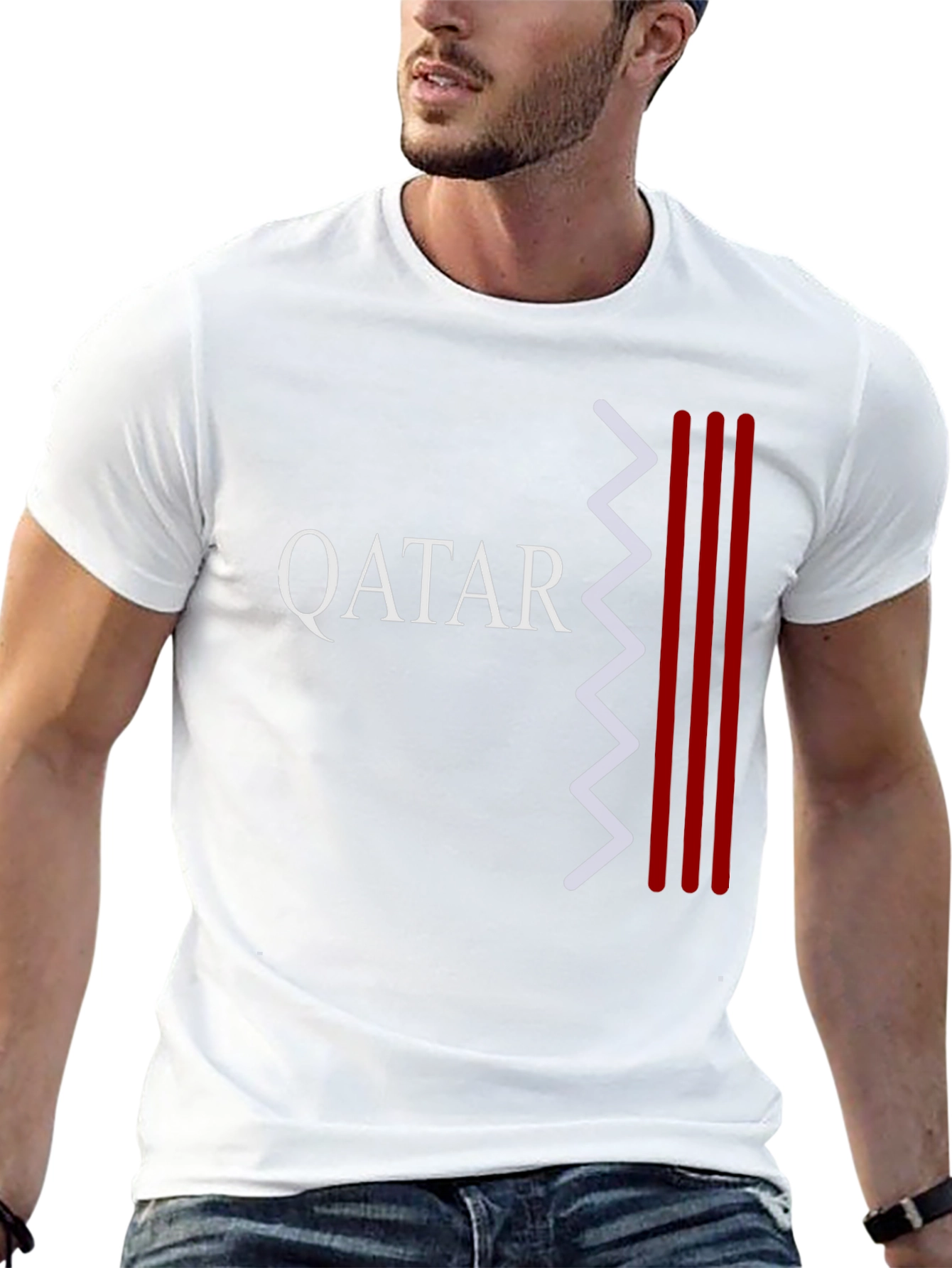 Qatar Pride Graphic Tee - Black Crew Neck T-Shirt