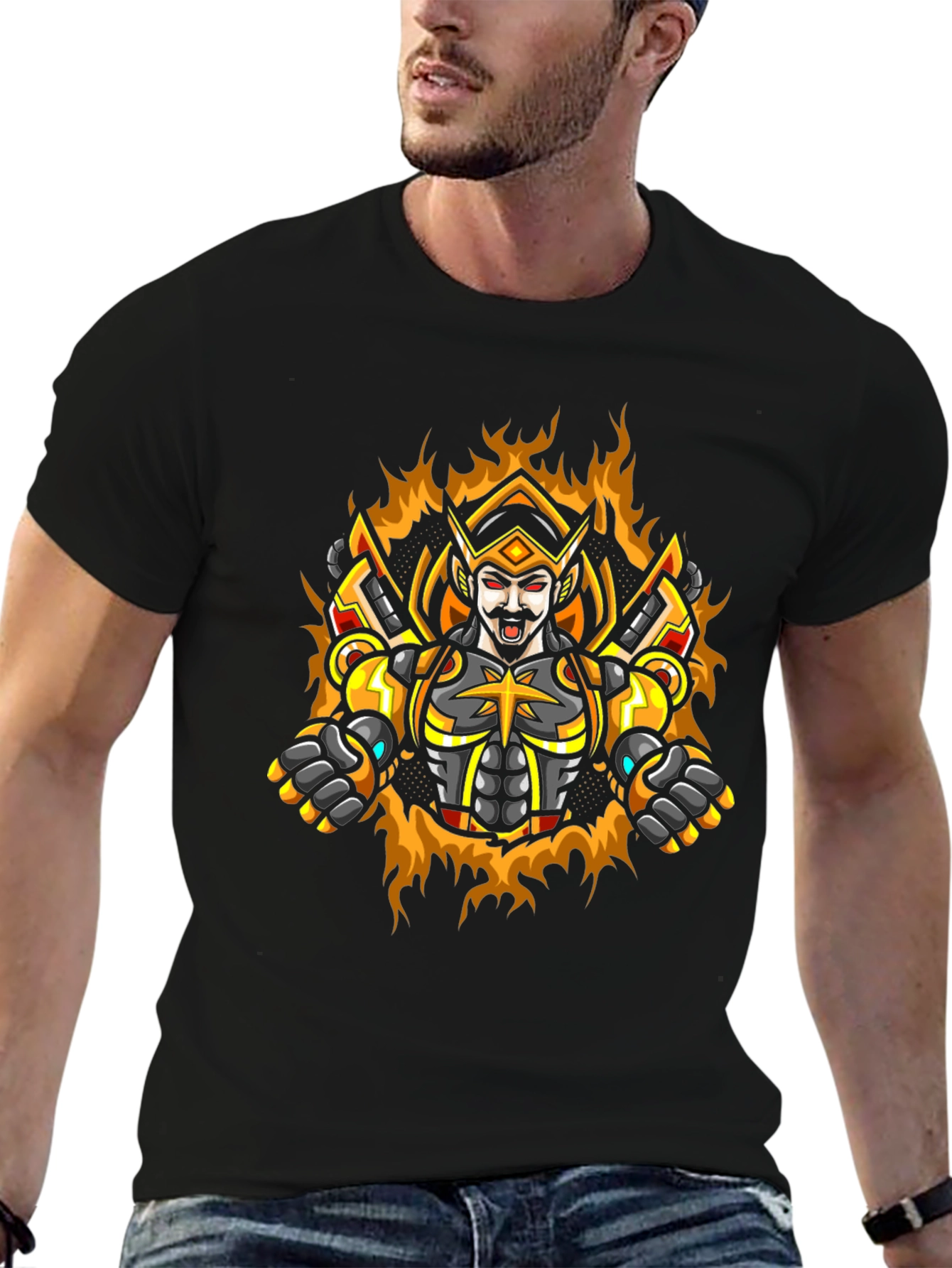 Warrior King Graphic Tee - Black Cotton Blend