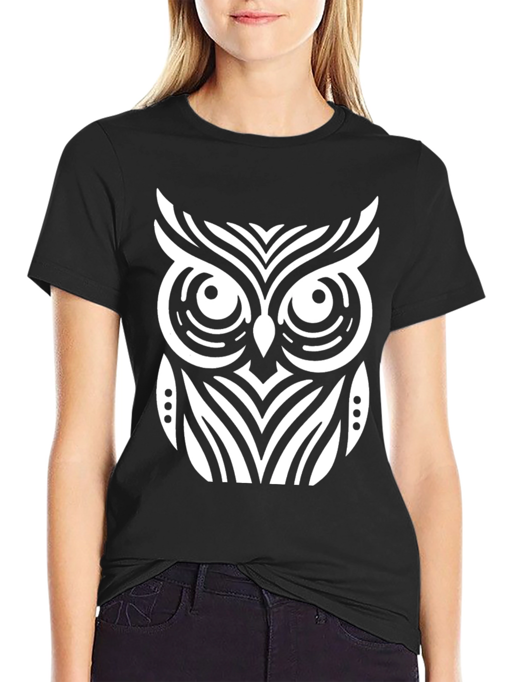 Owl Graphic T-Shirt - Black Cotton Blend