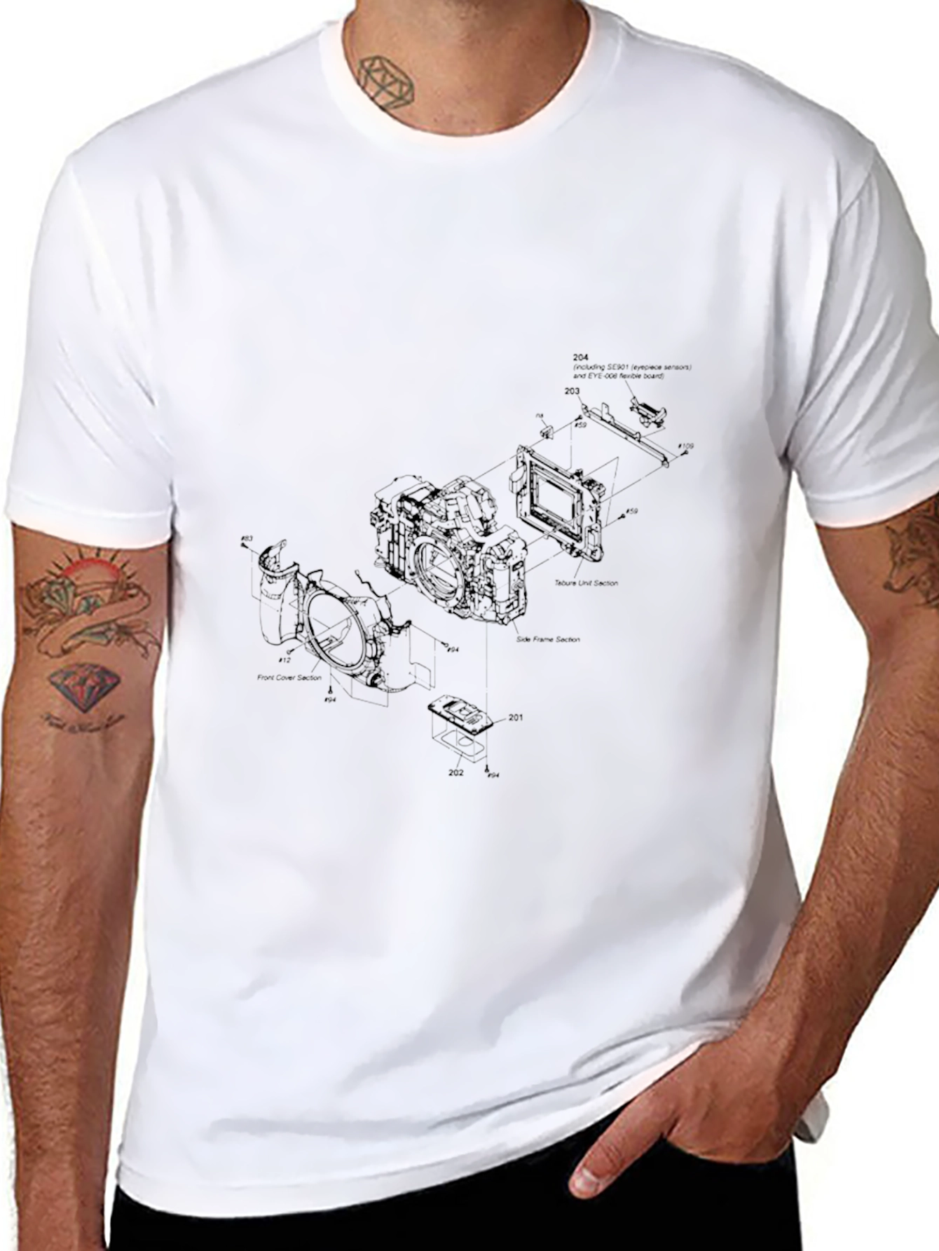 Camera Blueprint T-Shirt - Tech Enthusiast Apparel