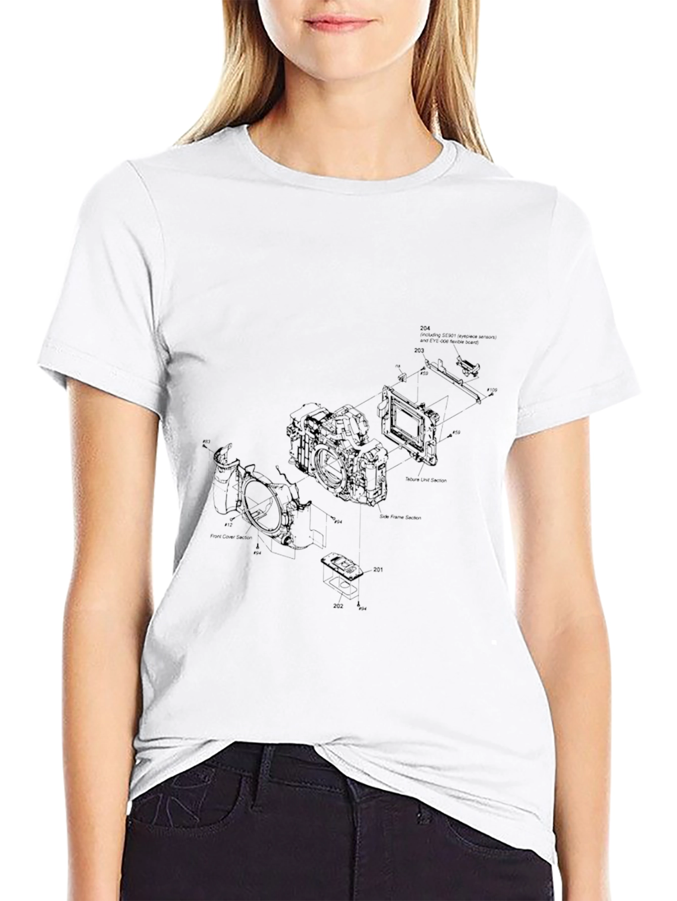 Camera Blueprint T-Shirt - Tech Enthusiast Apparel