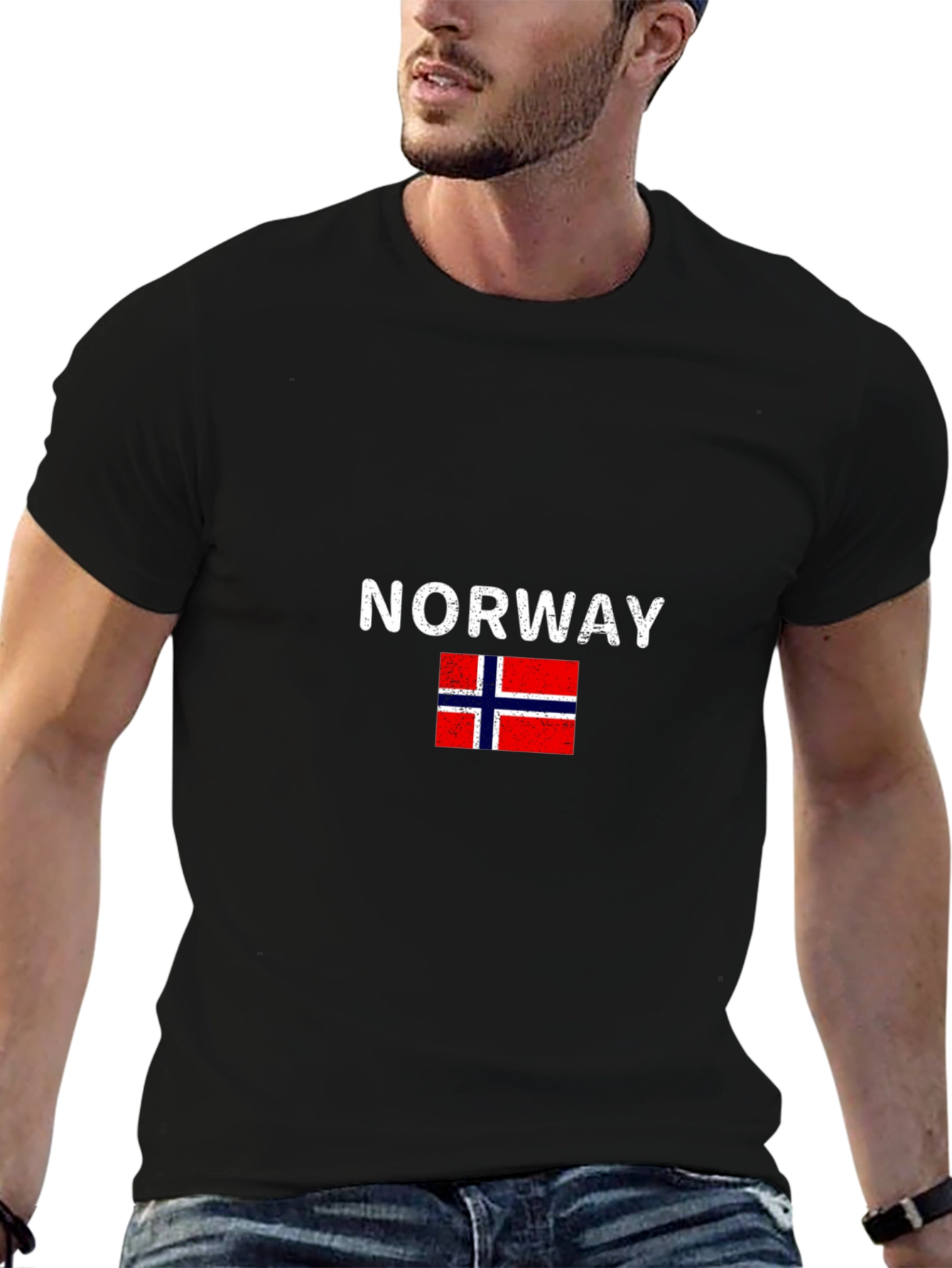 Norway Flag Graphic T-Shirt - Black Casual Wear