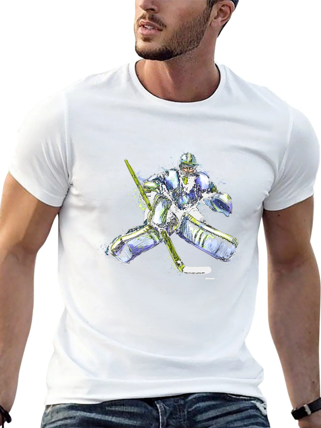 Hockey Goalie Graphic Tee - Black Cotton T-Shirt