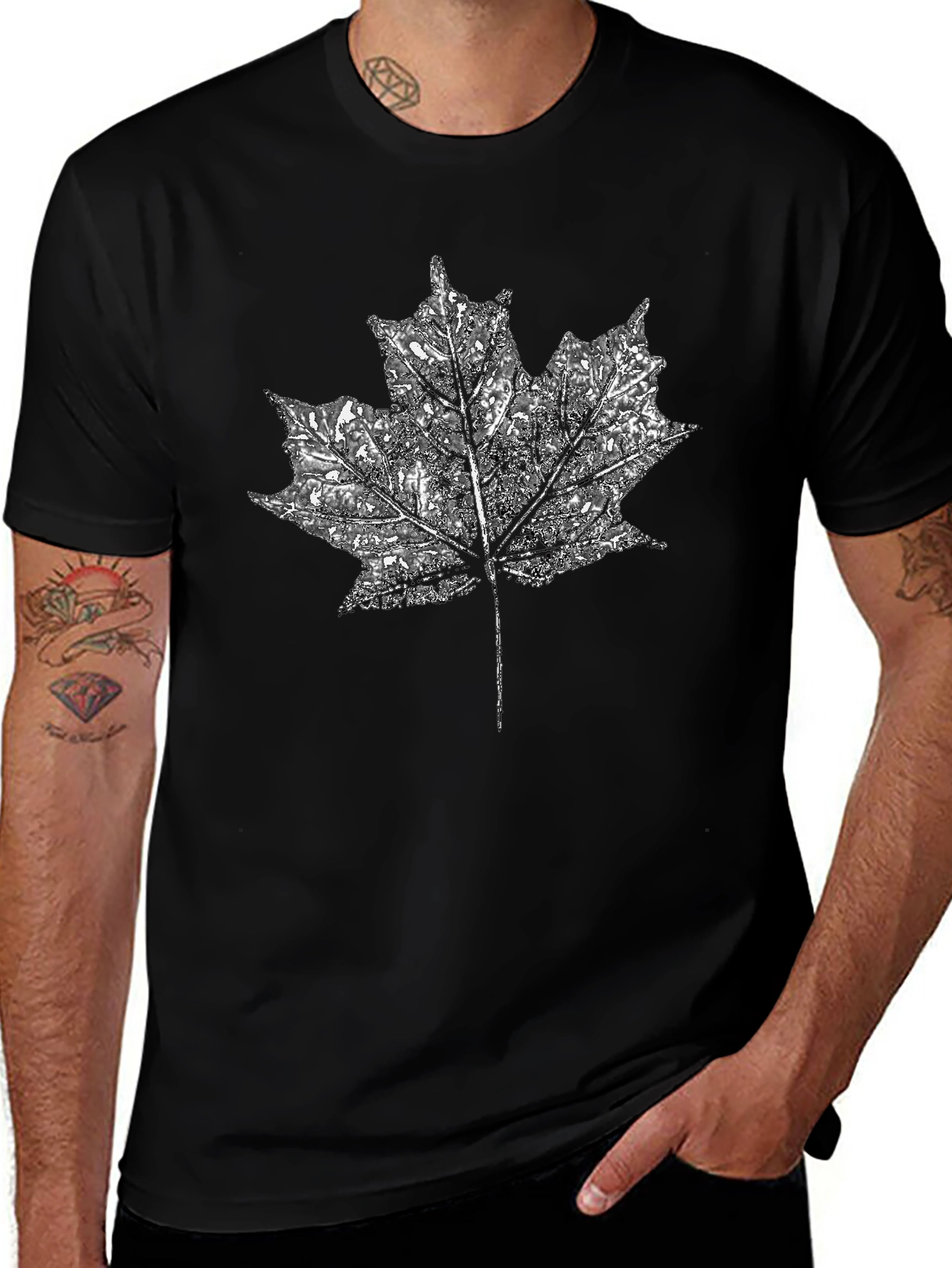 Maple Leaf Graphic T-Shirt - Black Casual Tee