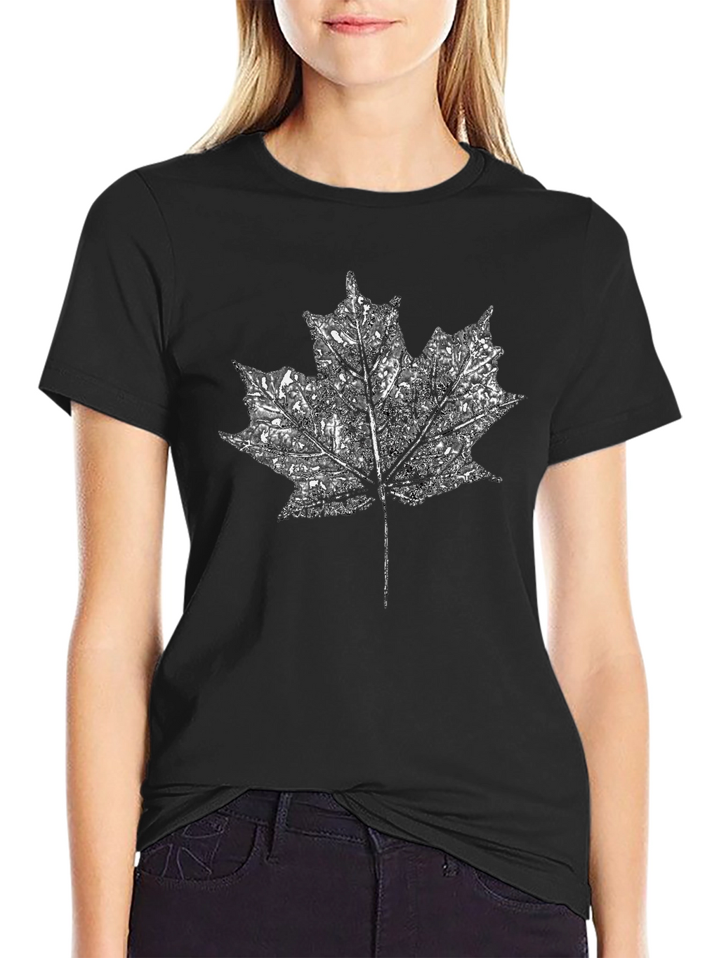 Maple Leaf Graphic T-Shirt - Black Casual Tee