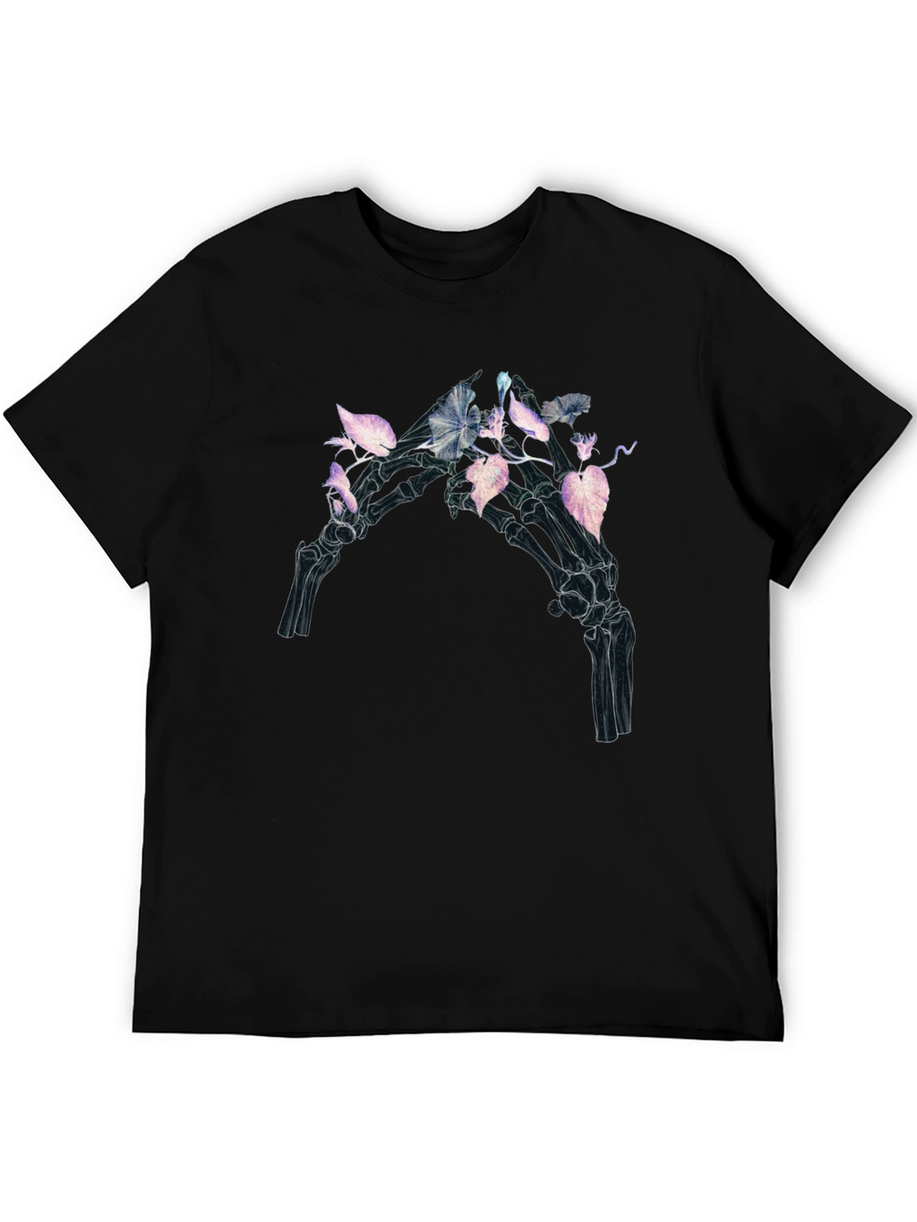 Floral Skeleton Hand Graphic Tee - Black