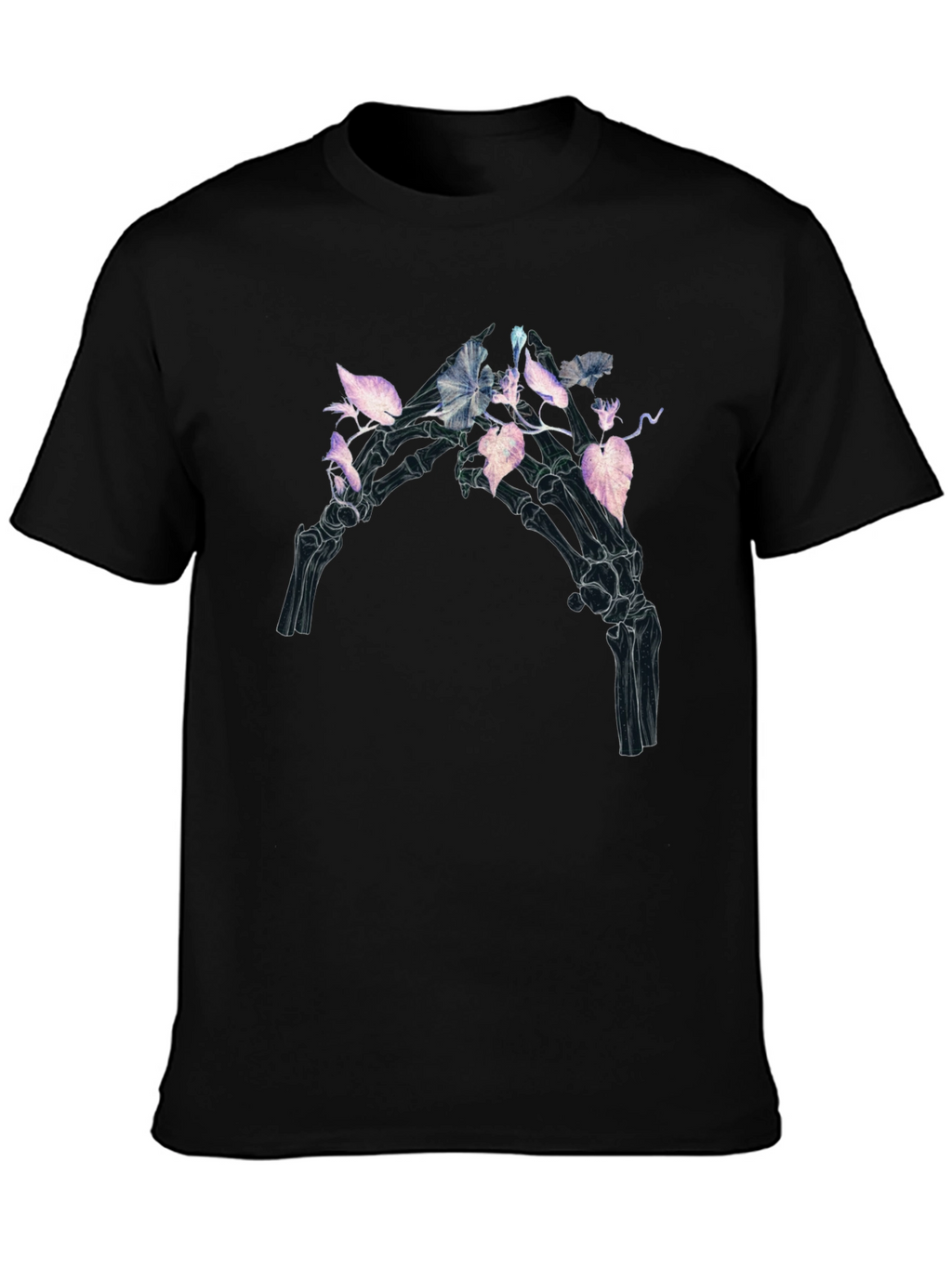 Floral Skeleton Hand Graphic Tee - Black