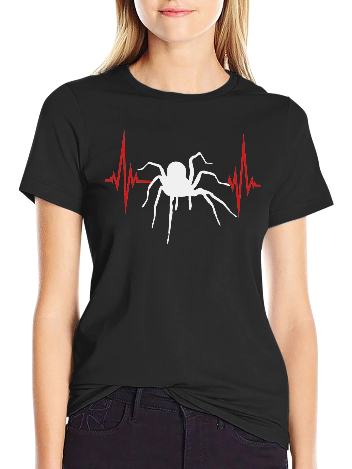 Spider Heartbeat Graphic Tee - Black Cotton T-Shirt