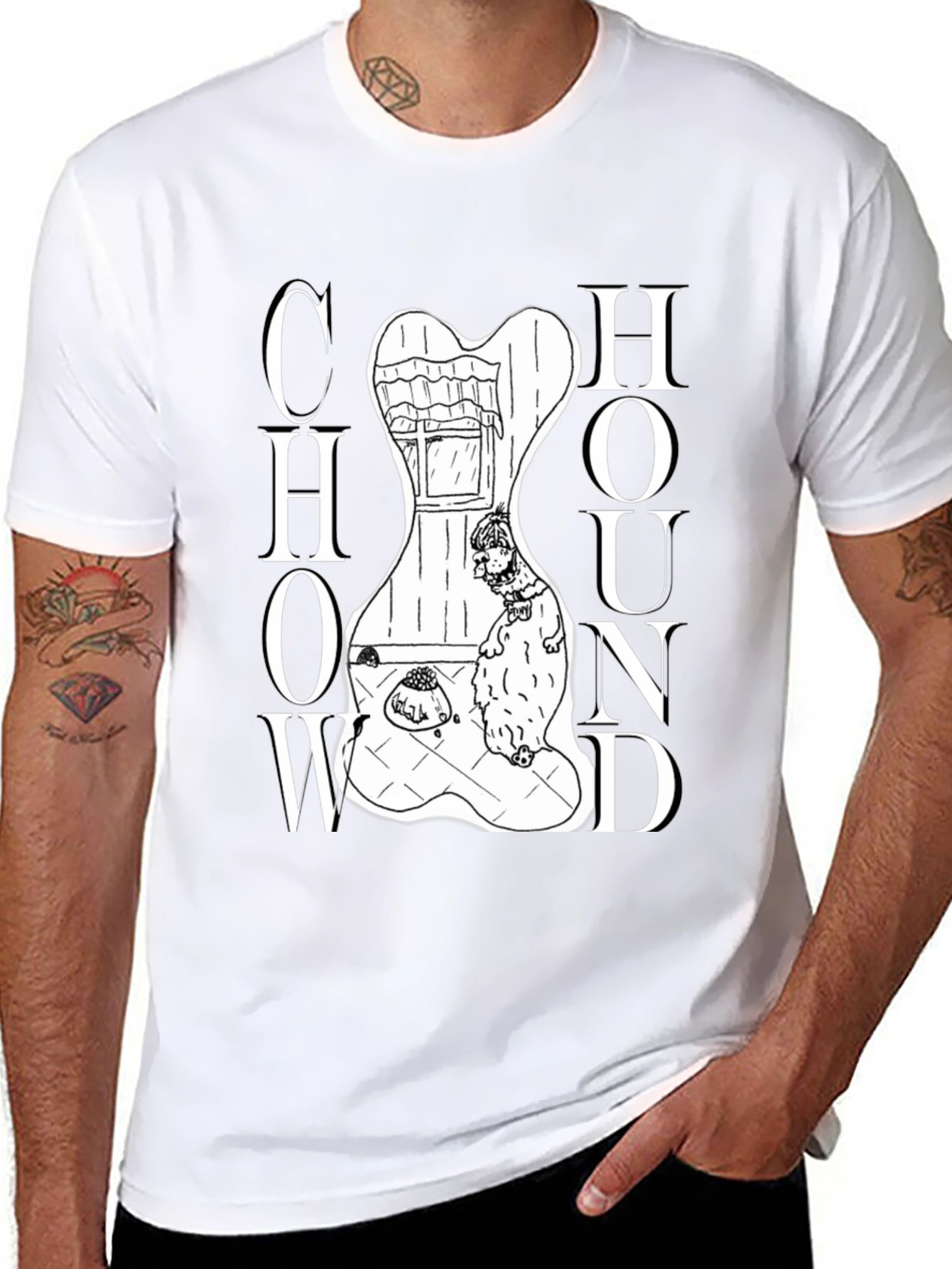 Chow Hound Dog Graphic T-Shirt - Black