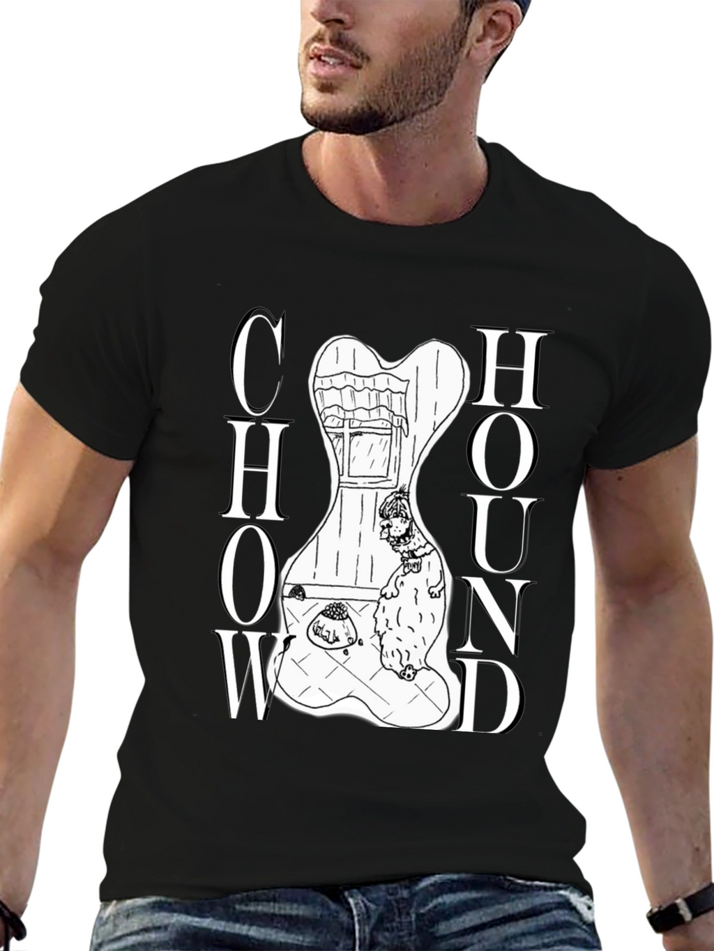 Chow Hound Dog Graphic T-Shirt - Black