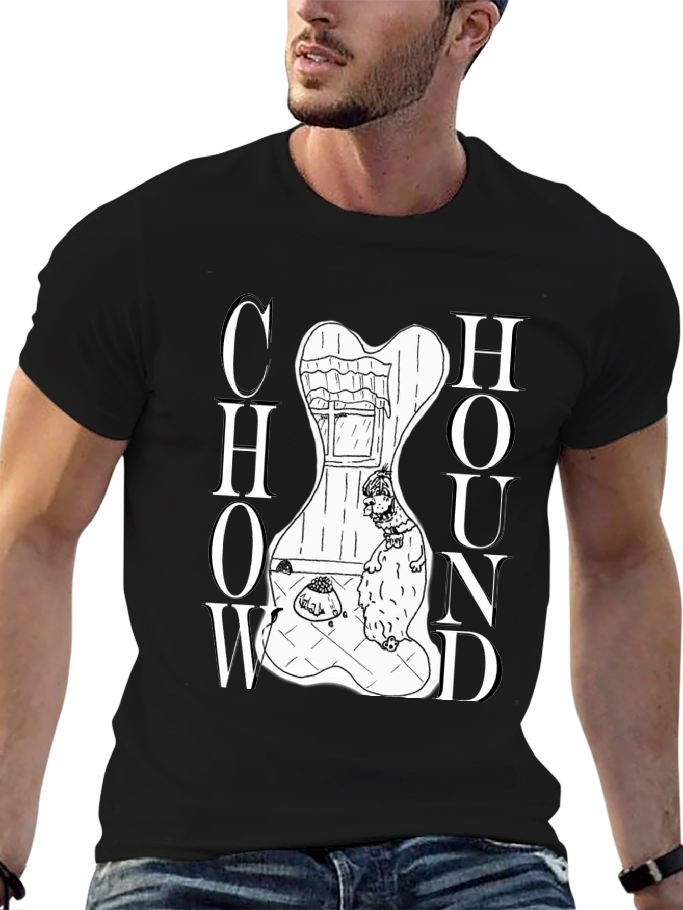 Chow Hound Dog Graphic T-Shirt - Black